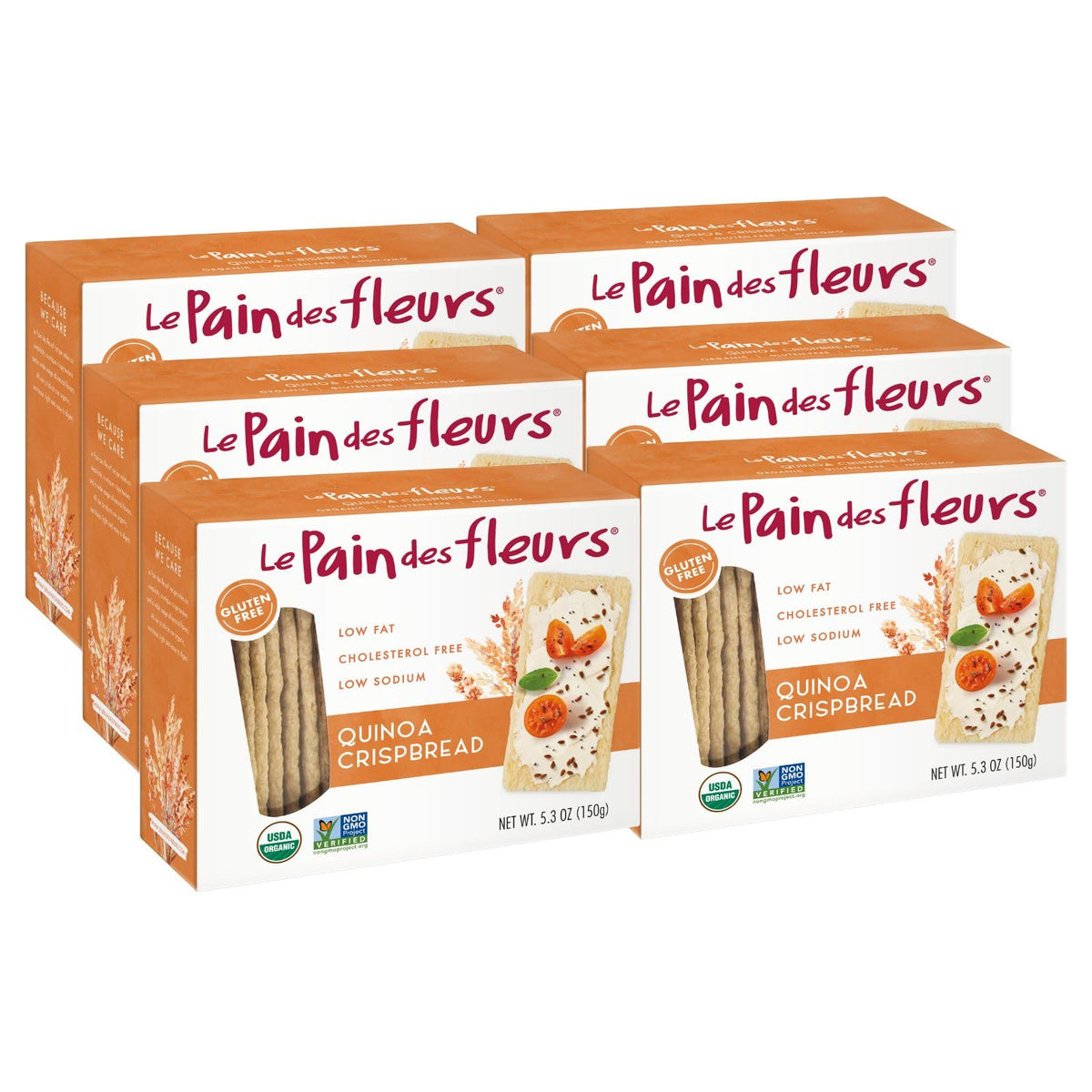 Le Pain des Fleurs Organic Quinoa Crispbread – Gluten Free, Kosher, Vegan, 6 Pack (5.3 oz Each)