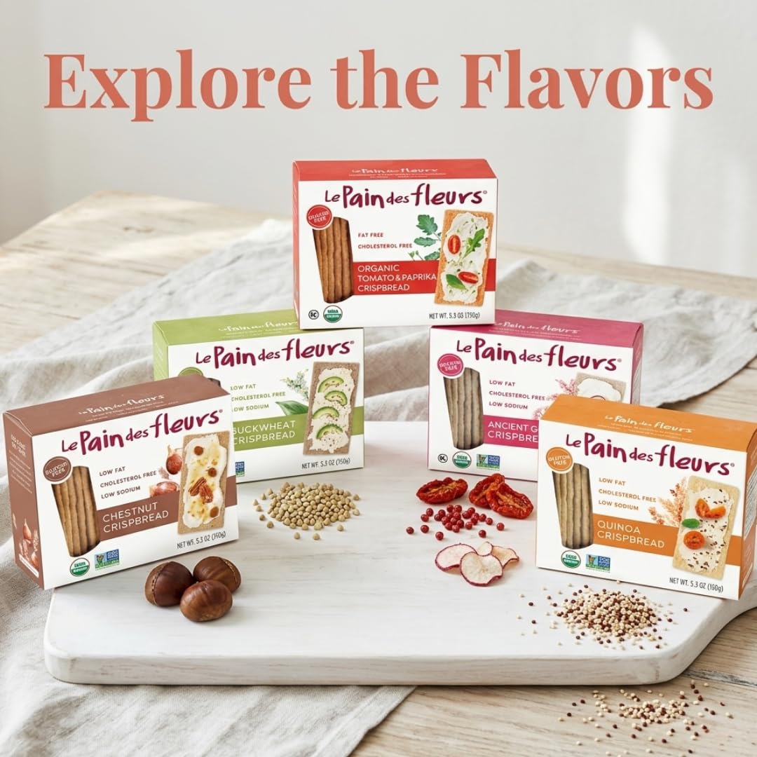 Le Pain des Fleurs Organic Quinoa Crispbread – Gluten Free, Kosher, Vegan, 6 Pack (5.3 oz Each)