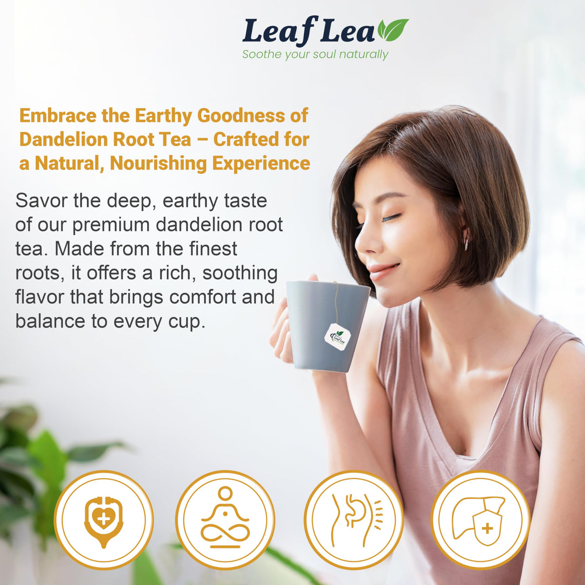 LeafLea Dandelion Root Tea Bags — Caffeine-Free Herbal Tea for Digestive Wellness | Pack of 3