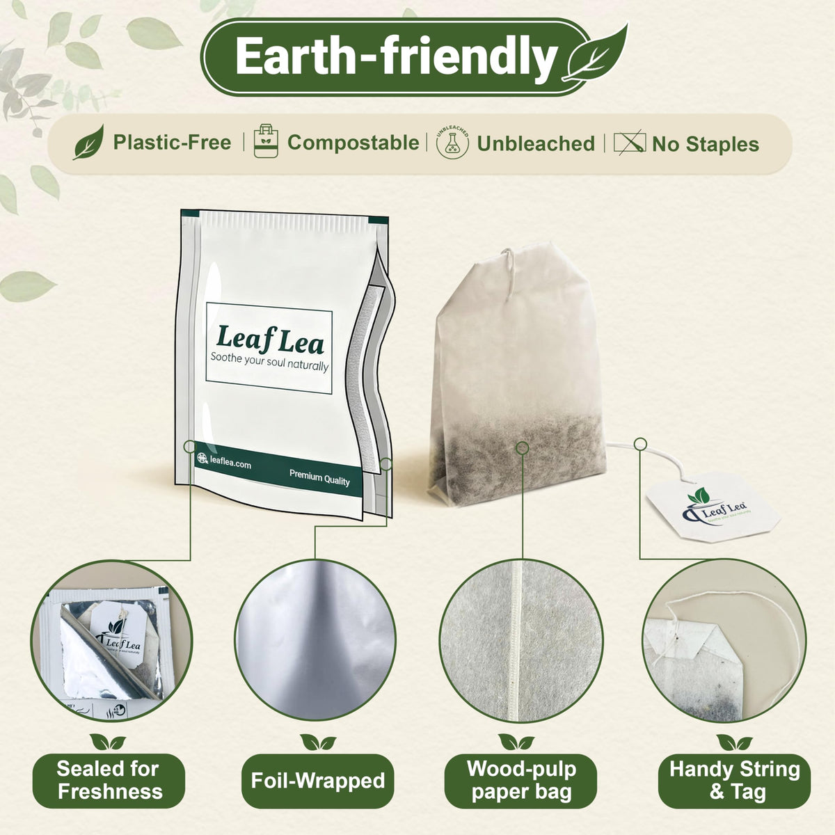 LeafLea 80 Premium Fennel Tea Bags — Pure Dried Fennel Seed Tea for Daily Ease