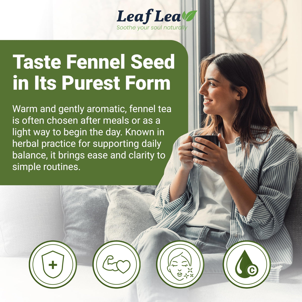 LeafLea 80 Premium Fennel Tea Bags — Pure Dried Fennel Seed Tea for Daily Ease