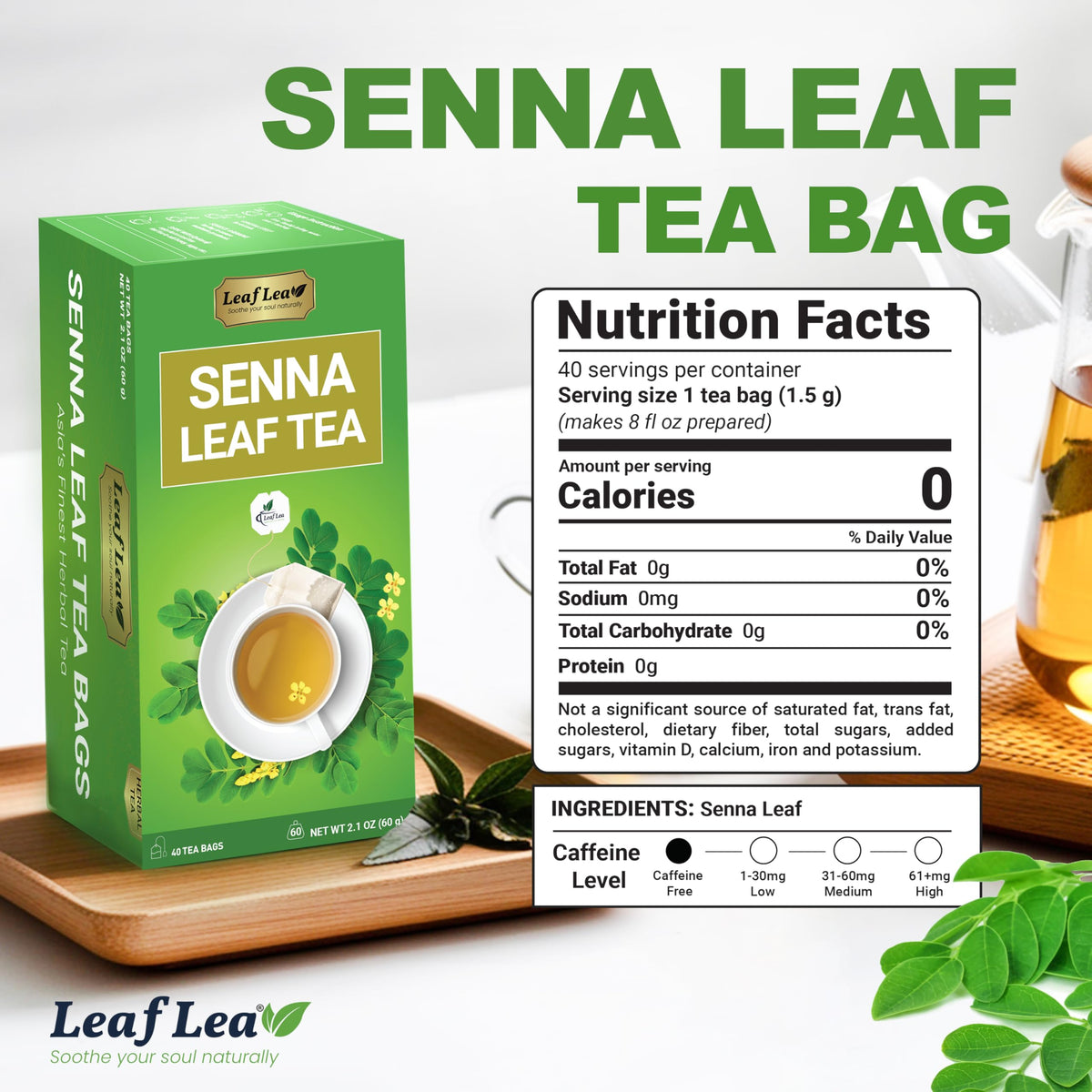 LeafLea 120 Senna Tea Bags – Pure Senna Herbal Tea for Gentle Digestive Support