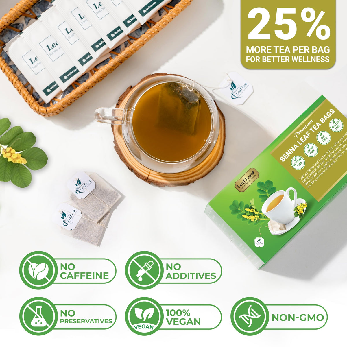 LeafLea 120 Senna Tea Bags – Pure Senna Herbal Tea for Gentle Digestive Support