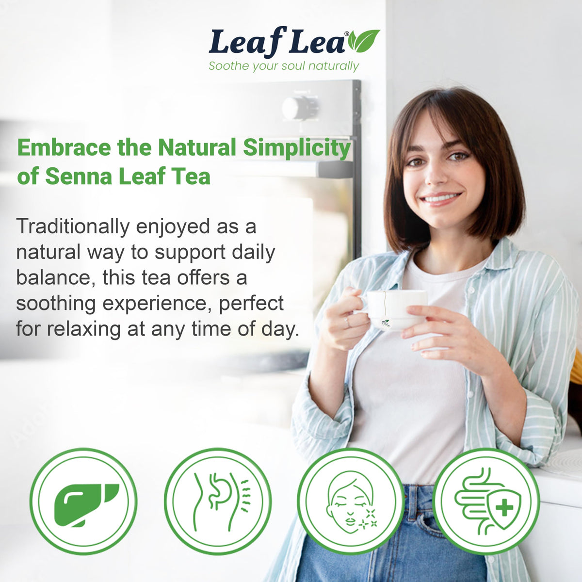LeafLea 120 Senna Tea Bags – Pure Senna Herbal Tea for Gentle Digestive Support