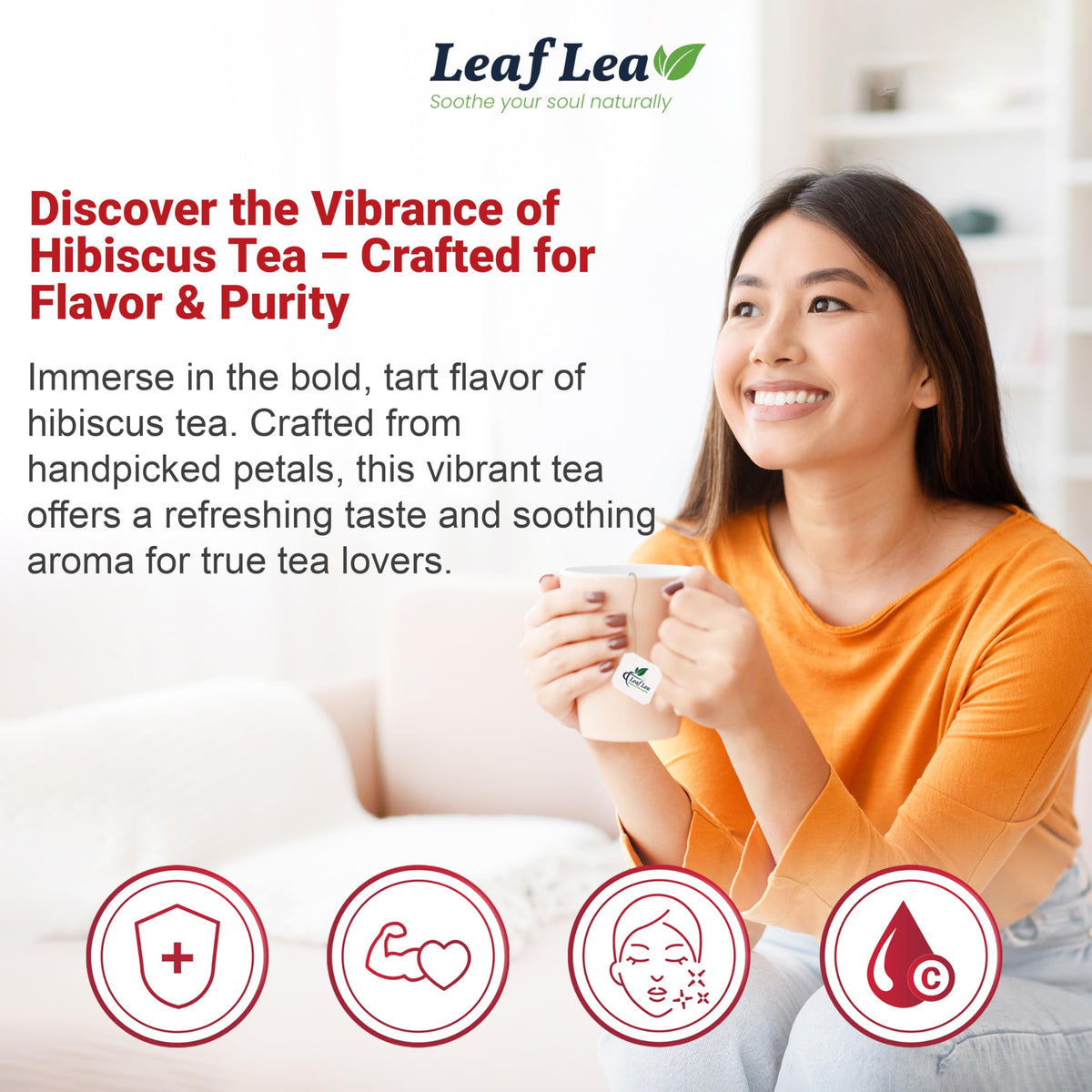 LeafLea 120 Hibiscus Tea Bags - 100% Hibiscus Flowers, Caffeine-Free
