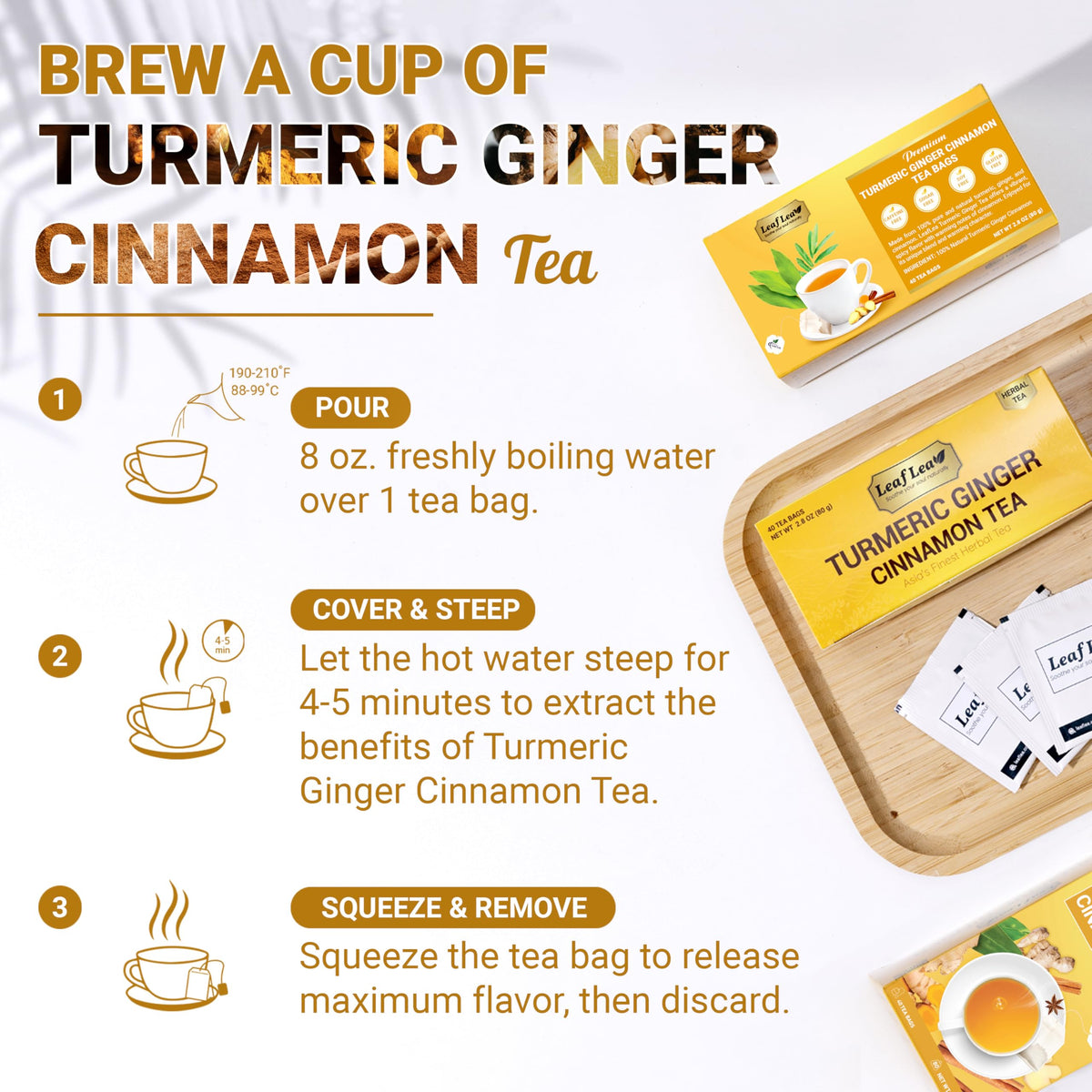 LeafLea Turmeric Ginger Cinnamon Tea – 120 Bags, Natural, Caffeine-Free, No Sugar, Supports Digestion & Immunity