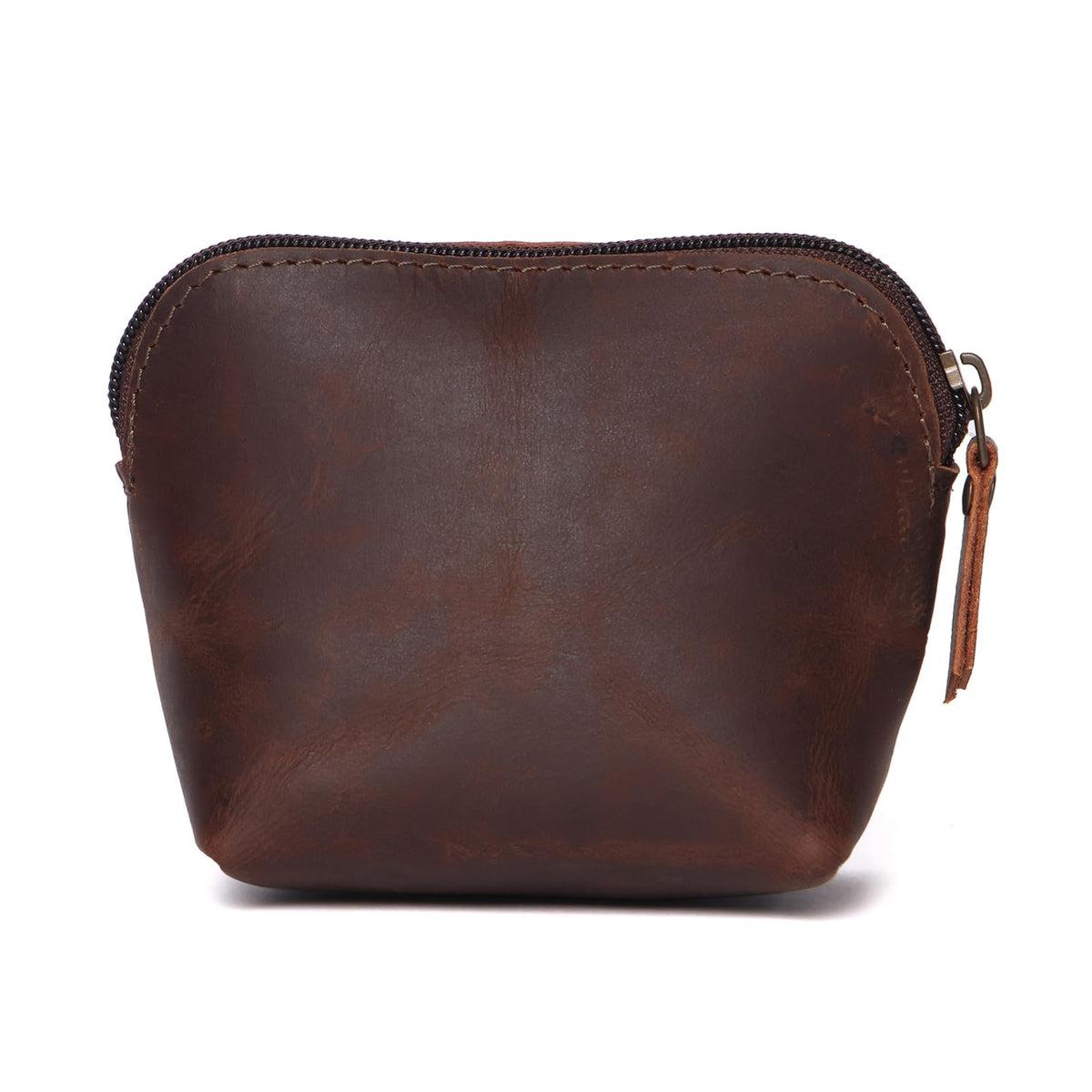 Leather Cosmetic Bag for Women & Men, Handmade Makeup Pouch, Small Travel Toiletry Case, Zippered Jewelry & Coin Organizer, Compact Purse Makeup Storage, Brown Leather (1, Brown, 4 x 4 x 3 Inch)