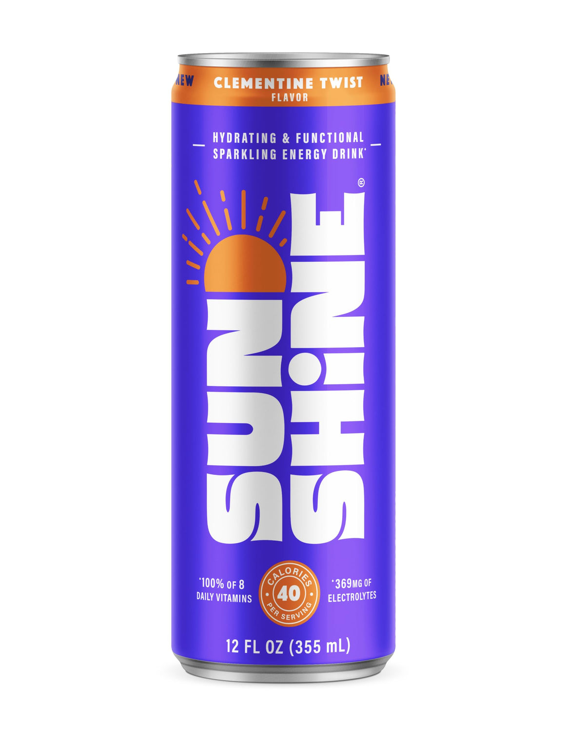 Legendary Sunshine Clementine Twist Sparkling Energy Drink — 360mg Electrolytes, 70mg Caffeine, 12 Pack