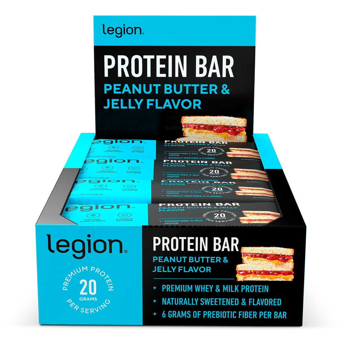 Legion Protein Bar Peanut Butter Jelly – 20g Whey Protein, Soy Free, Gluten Free, Low Sugar (12-Count)