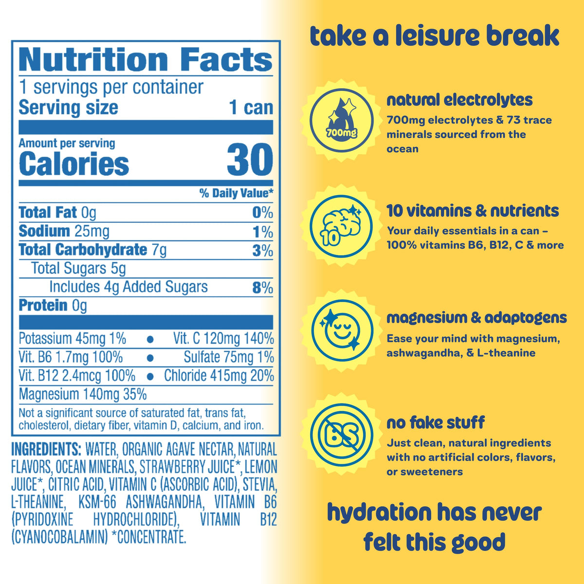 Leisure Hydration Non-Carbonated Electrolyte Refresher – Variety Pack (12 Cans), Low Sugar, with Magnesium & Ashwagandha
