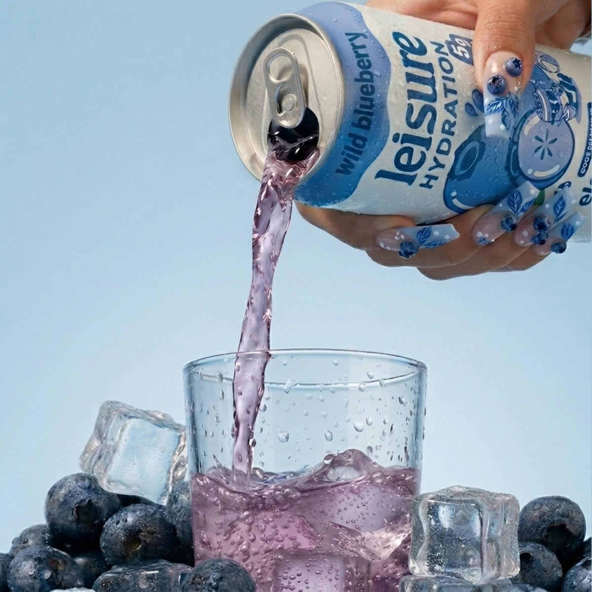 Leisure Hydration Non-Carbonated Electrolyte Refresher — Wild Blueberry, Low Sugar, Magnesium & Ashwagandha — 16 oz, 12-Can Pack