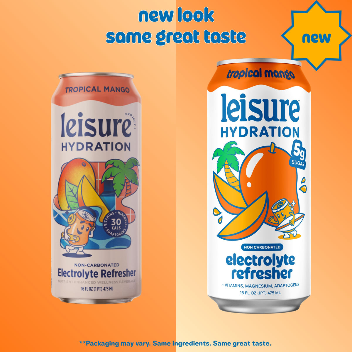 Leisure Hydration Non-Carbonated Electrolyte Refresher – Variety Pack (12 Cans), Low Sugar, with Magnesium & Ashwagandha