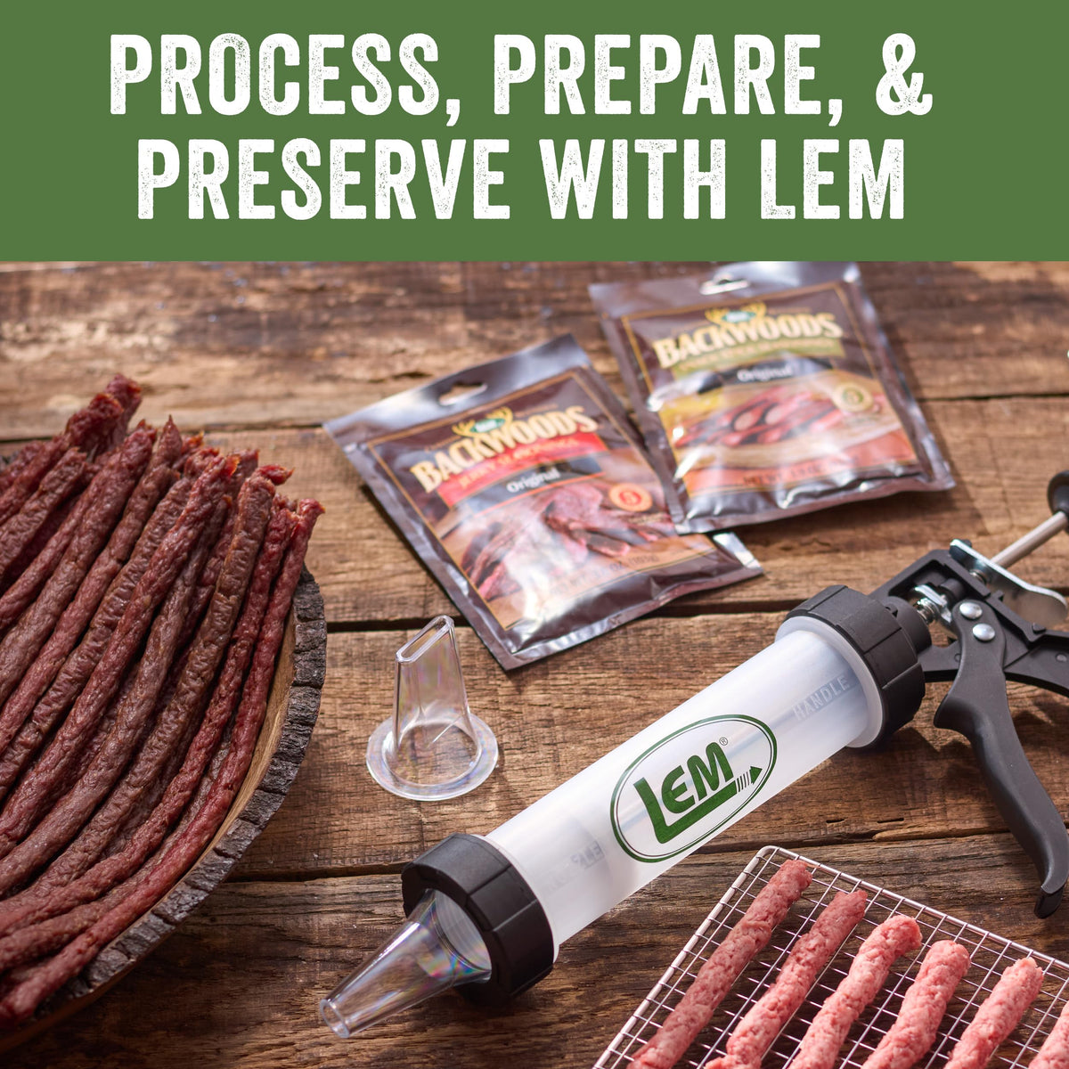 LEM Backwoods Original Jerky Seasoning — Pre-Measured Cure, Seasons Up to 100 lb Meat, 4 lb 5.5 oz Bucket