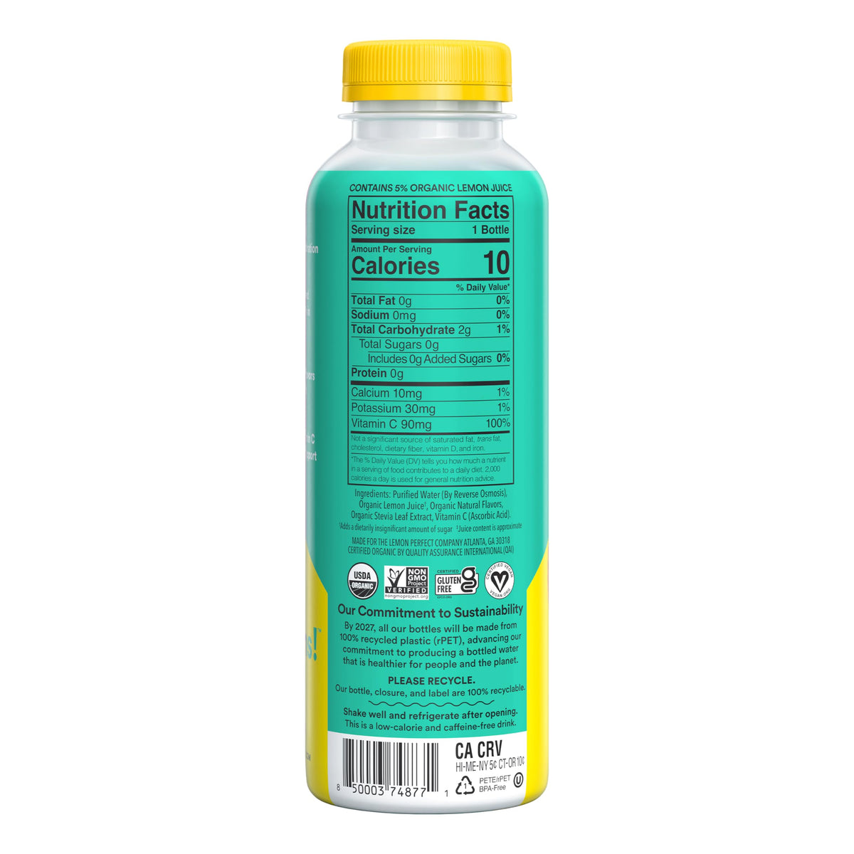 Lemon Perfect Coconut Water — Zero Sugar, Organic, 15.2 oz Bottles (12-Pack)
