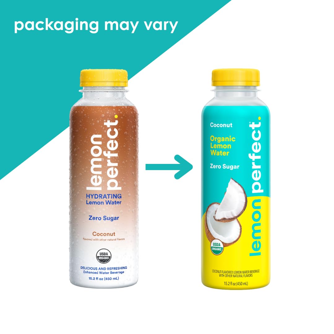 Lemon Perfect Coconut Water — Zero Sugar, Organic, 15.2 oz Bottles (12-Pack)