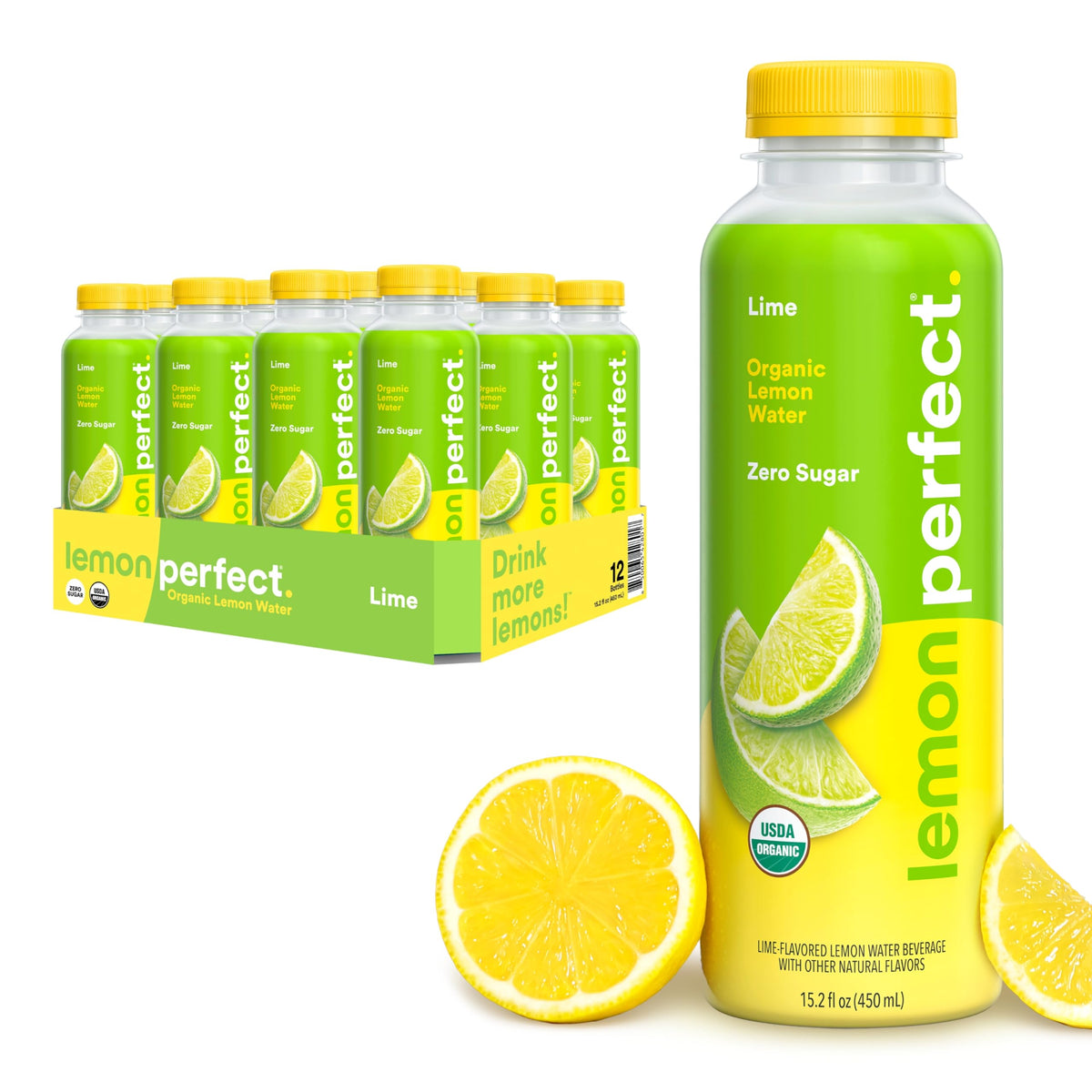 Lemon Perfect Lime Flavored Water – Zero Sugar, Organic, 15.2 fl oz Bottles (12-Pack)