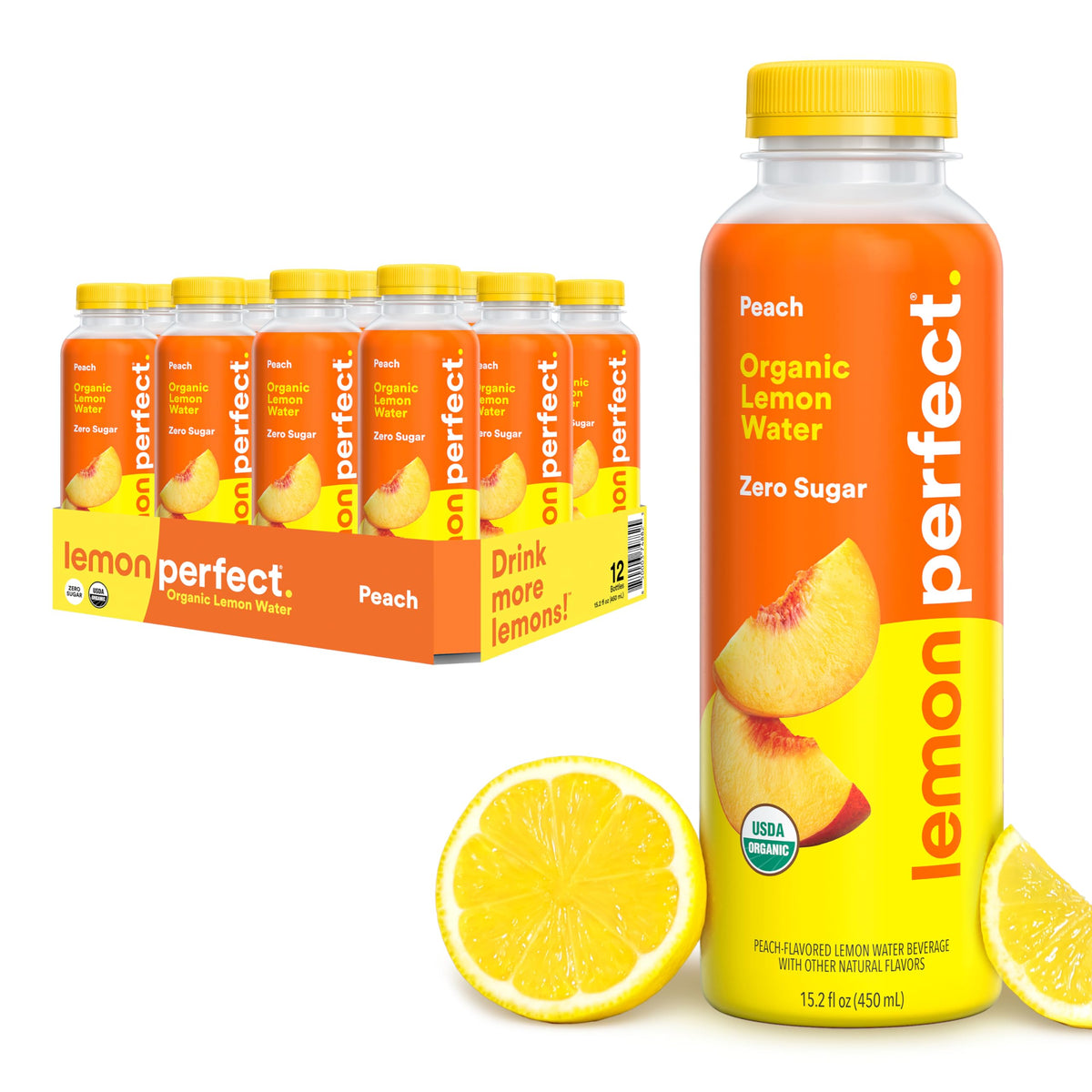 Lemon Perfect Peach — Zero Sugar Hydrating Lemon Water, Organic, 12-Pack (15.2 fl oz)