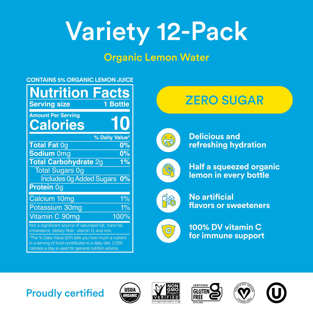 Lemon Perfect 4-Flavor Variety Pack | Zero Sugar Lemon Water, 12 x 15.2 oz Bottles