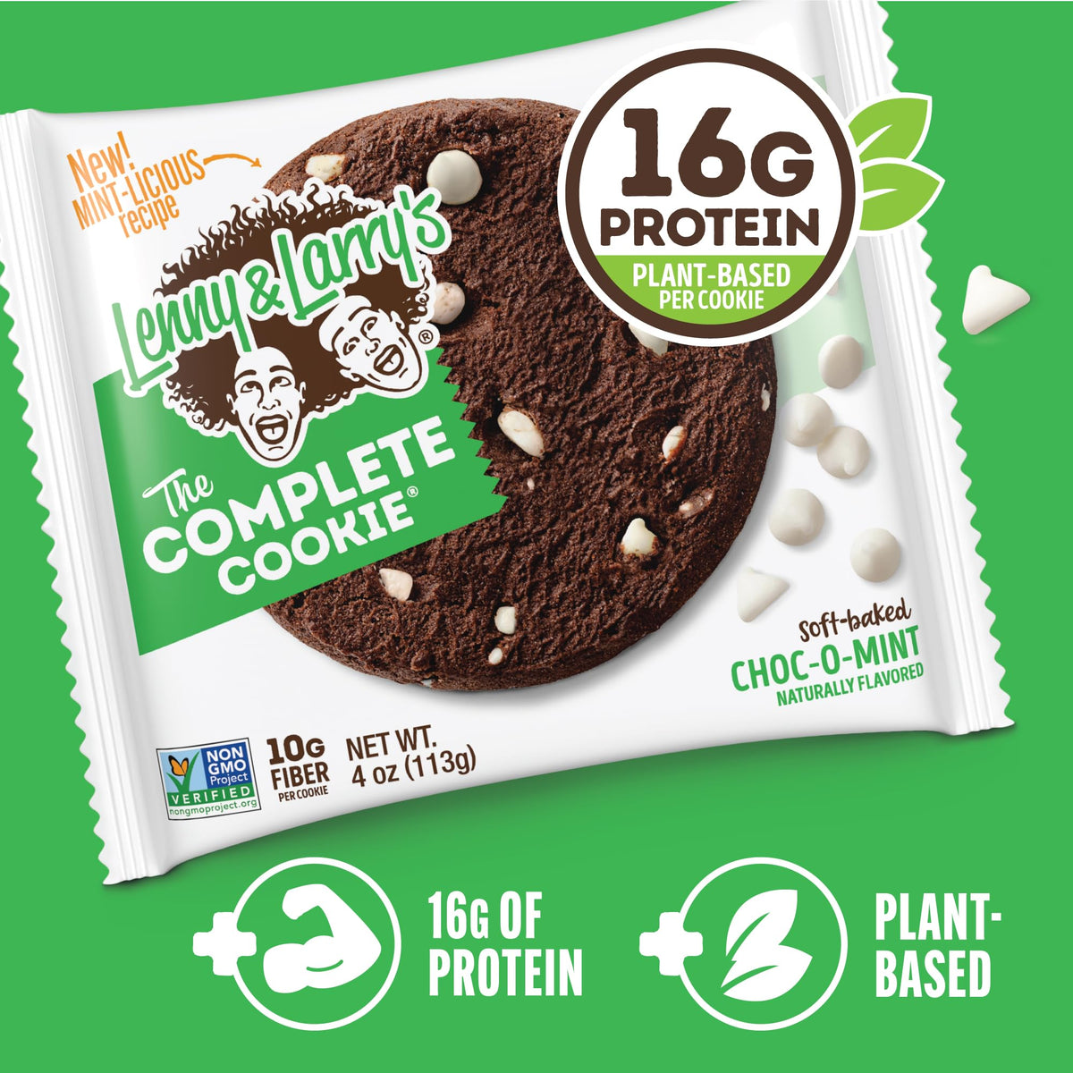 Lenny & Larry's Protein Cookie Choc-O-Mint, 16g Plant Protein, Vegan, Non-GMO, 12-Pack
