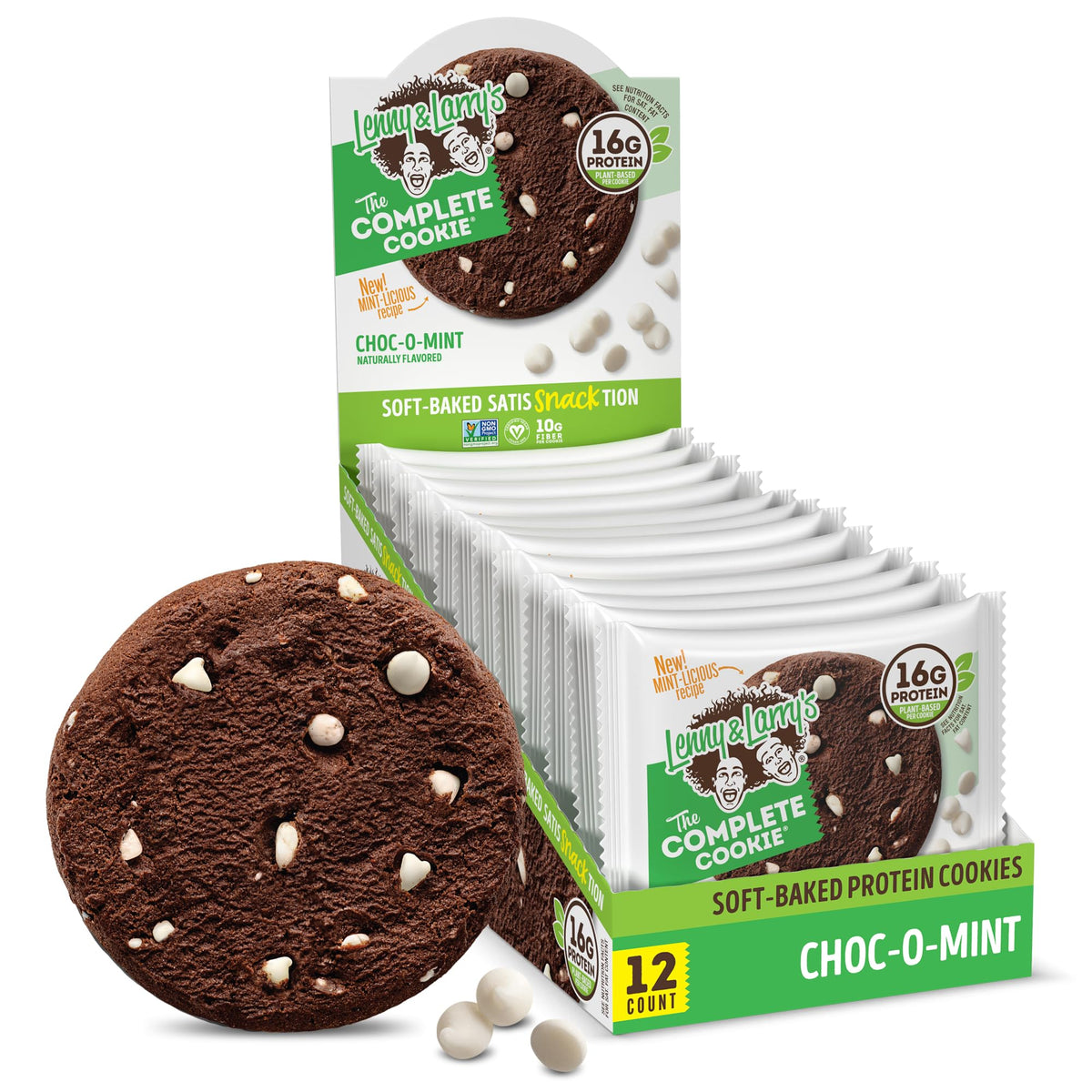 Lenny & Larry's Protein Cookie Choc-O-Mint, 16g Plant Protein, Vegan, Non-GMO, 12-Pack