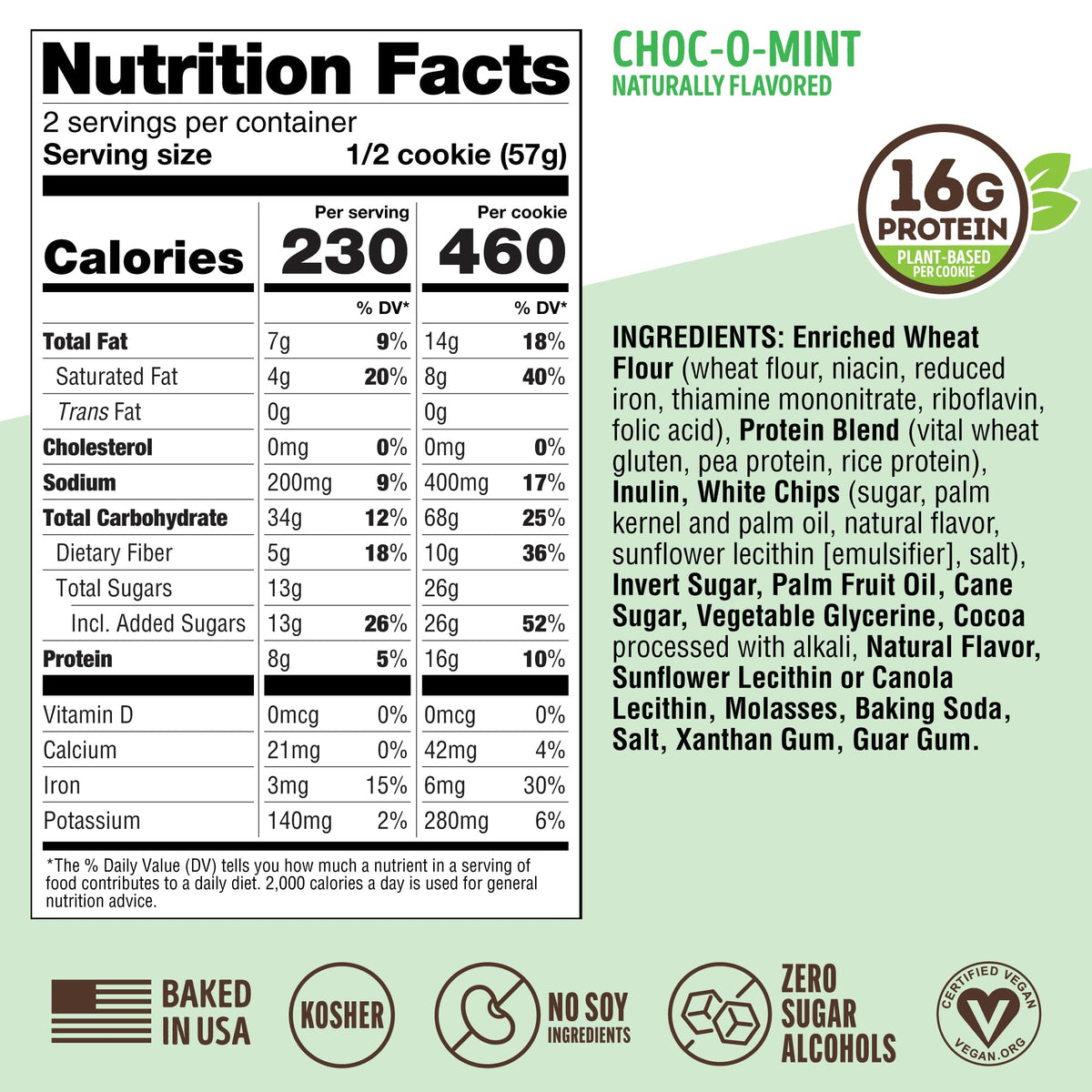 Lenny & Larry's Protein Cookie Choc-O-Mint, 16g Plant Protein, Vegan, Non-GMO, 12-Pack