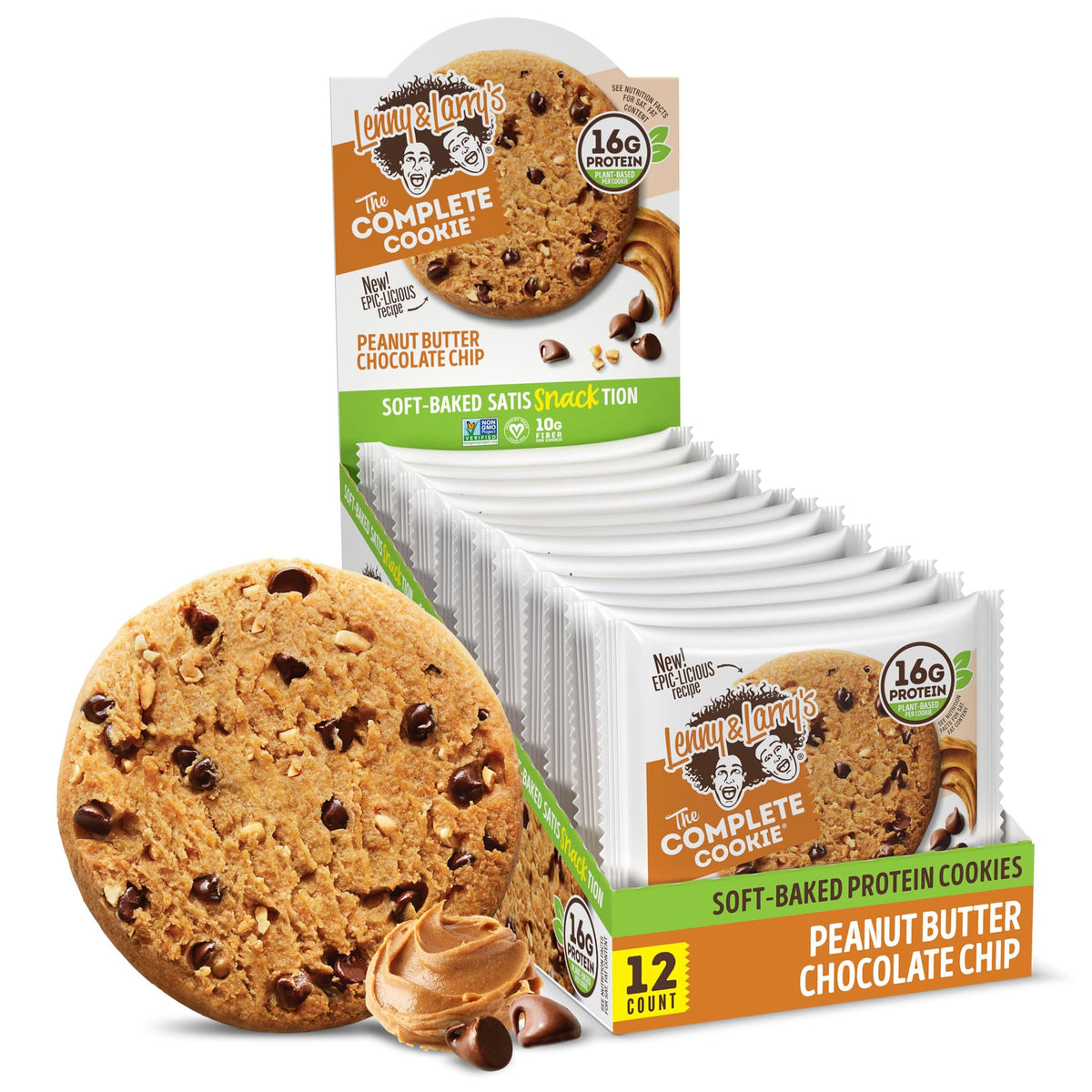 Lenny & Larry's Protein Cookie Peanut Butter Chocolate Chip — 16g Plant Protein, Vegan, Non-GMO, High Fiber, 4 oz, Pack of 12