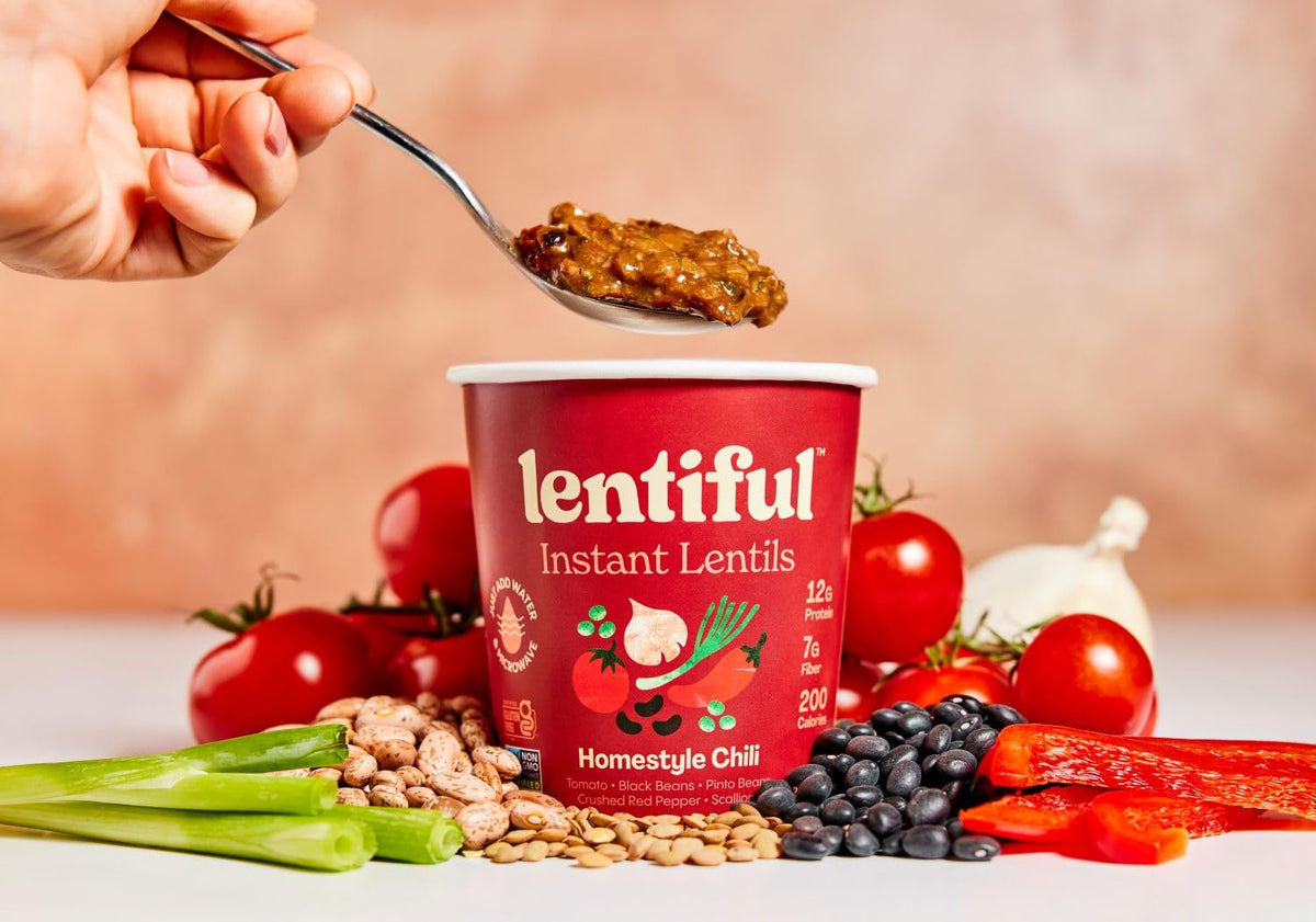 Lentiful Instant Lentil Cups 8-Count Variety Pack | Mexican Green Chile, French Mirepoix, Homestyle Chili, Thai Coconut Curry | 12g Protein, 6-7g Fiber, Vegan, Gluten-Free