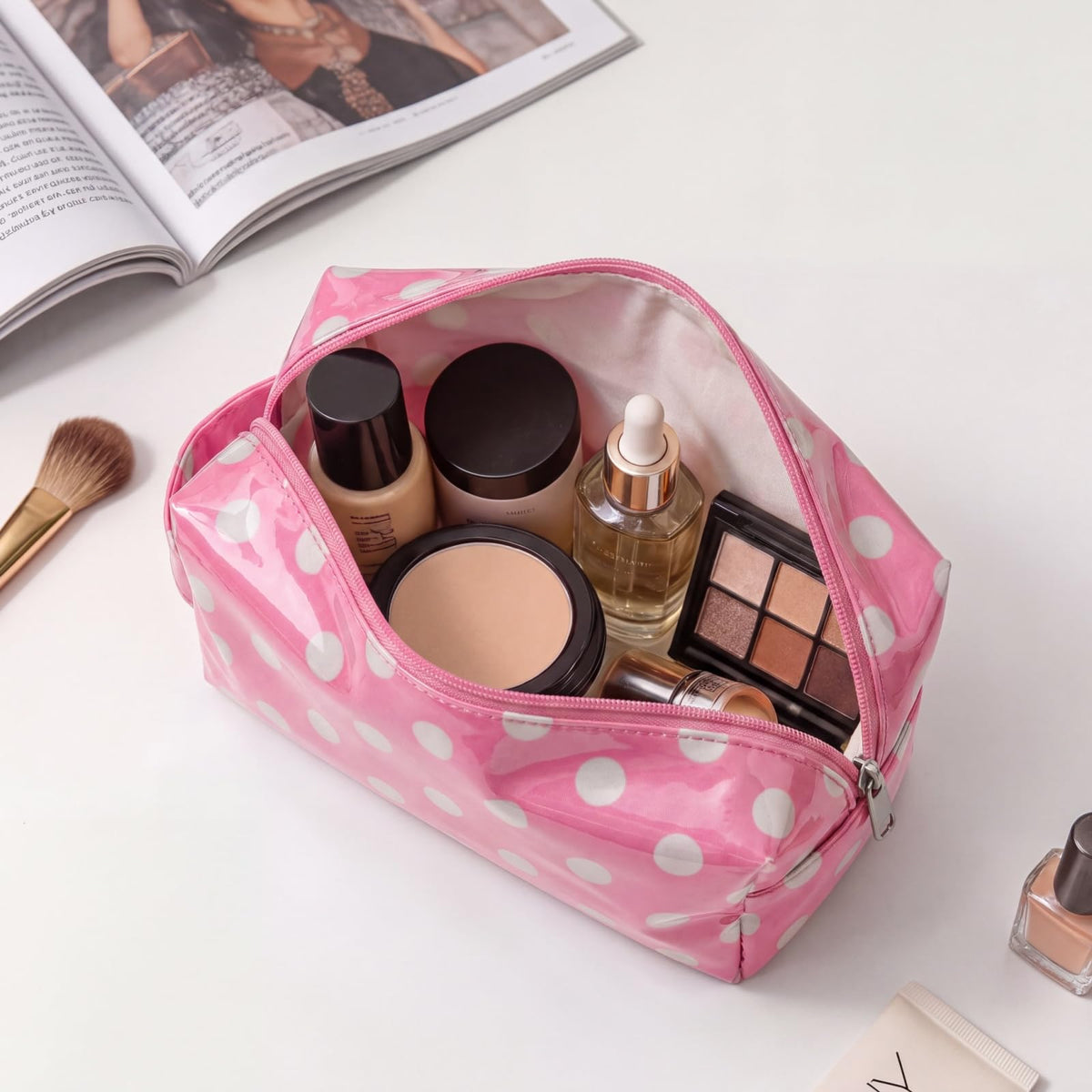 Lestikave PVC Striped Clear Coated Waterproof Makeup Bag(17Light Pink)