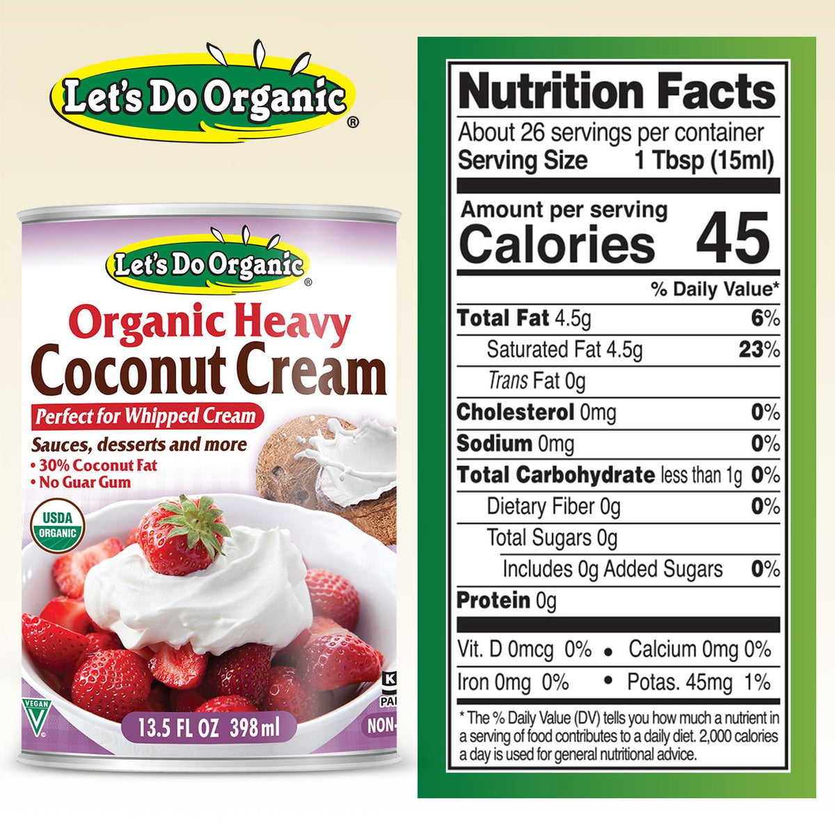 Let’s Do Organic Heavy Coconut Cream – Vegan Coconut Cream, 13.5 oz Can (Pack of 12)