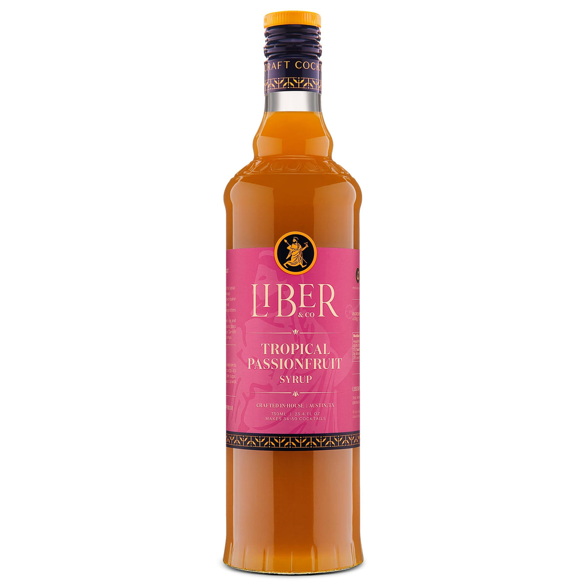 Liber & Co. Tropical Passion Fruit Syrup – 50 Drinks, 50% Passionfruit Juice, Ideal for Craft Cocktails, Hurricanes, Margaritas & Sodas (25.4 oz)