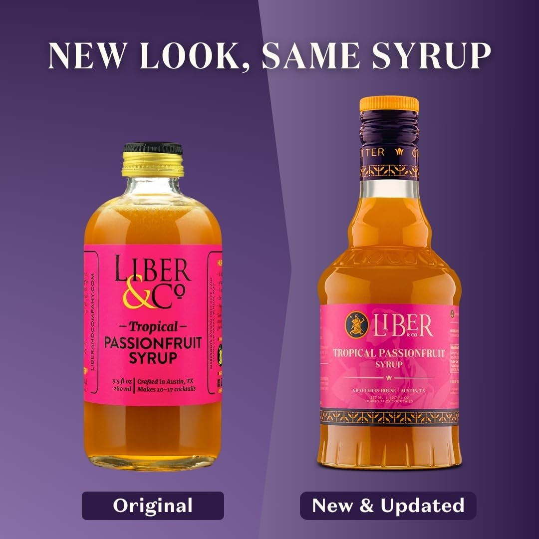 Liber & Co. Tropical Passion Fruit Syrup – 50 Drinks, 50% Passionfruit Juice, Ideal for Craft Cocktails, Hurricanes, Margaritas & Sodas (25.4 oz)