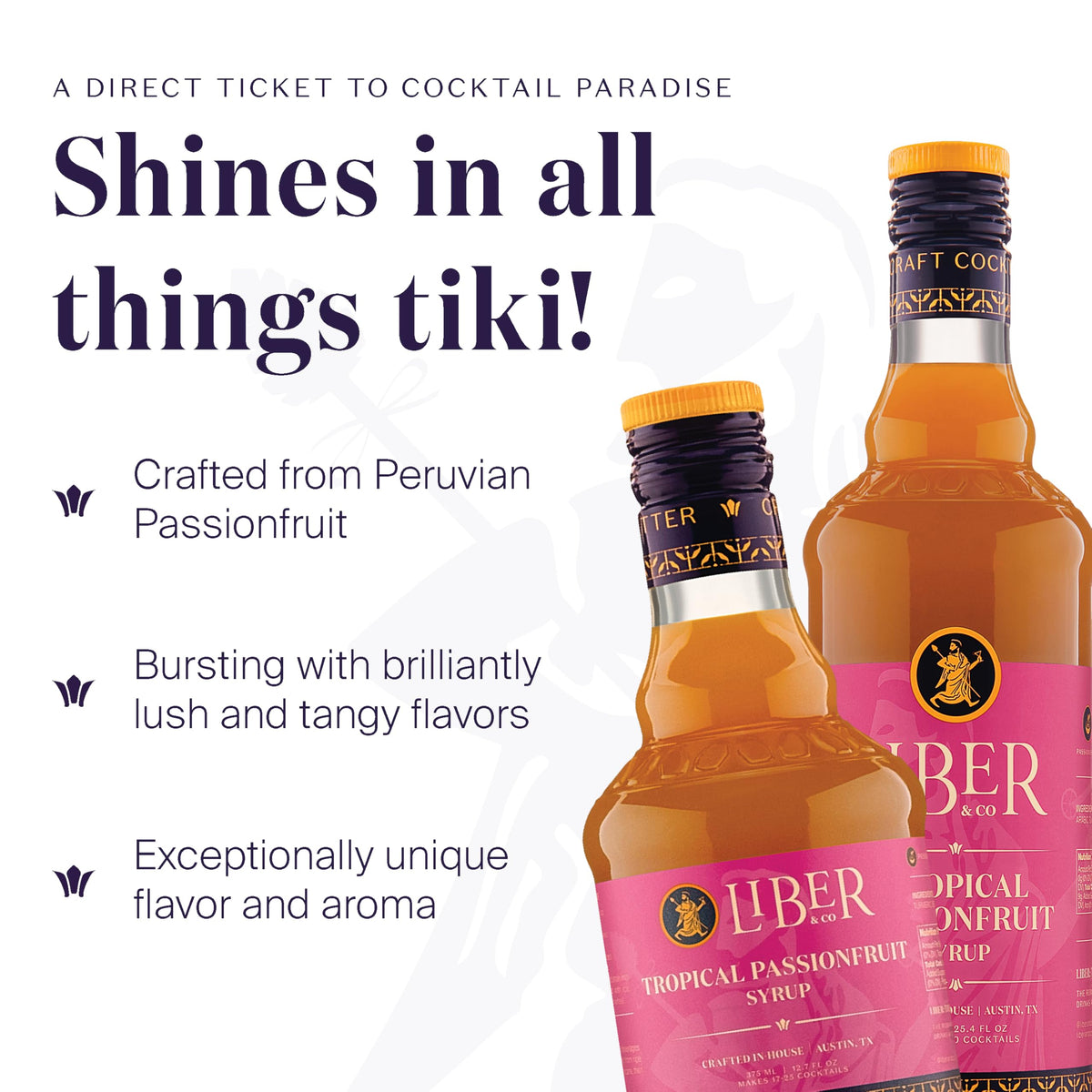 Liber & Co. Tropical Passion Fruit Syrup – 50 Drinks, 50% Passionfruit Juice, Ideal for Craft Cocktails, Hurricanes, Margaritas & Sodas (25.4 oz)