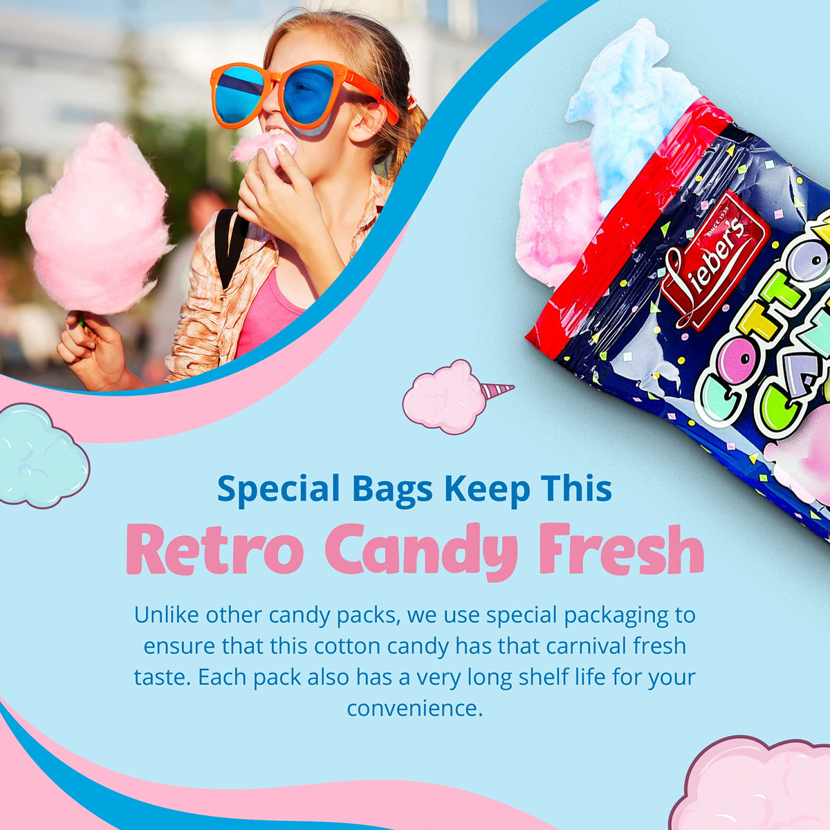 Lieber's Cotton Candy 48 Pack – Light & Fluffy Red & Blue Carnival Treats (Kosher)