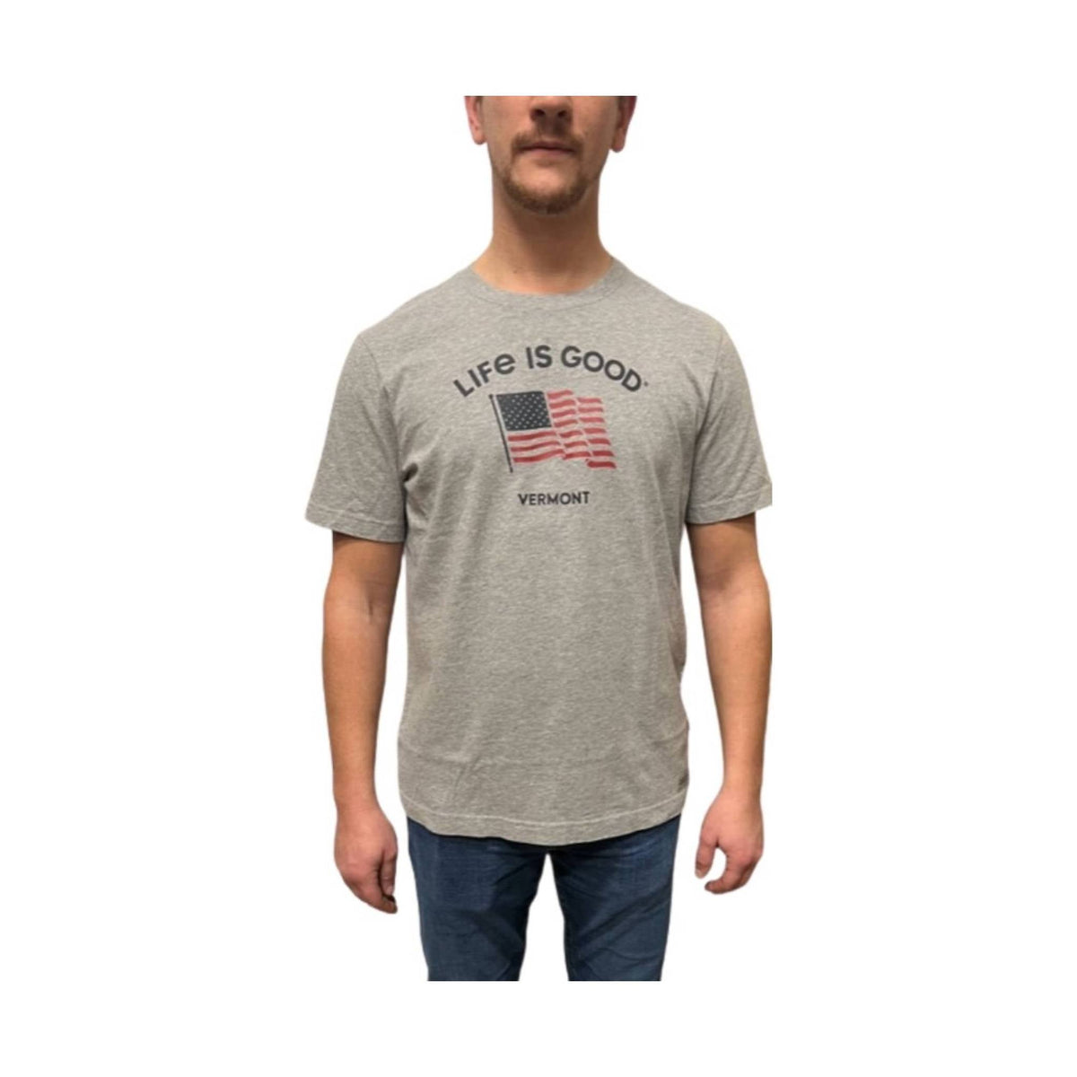 Life is Good Men's Vermont Exclusive Waving Flag - Heather Gray