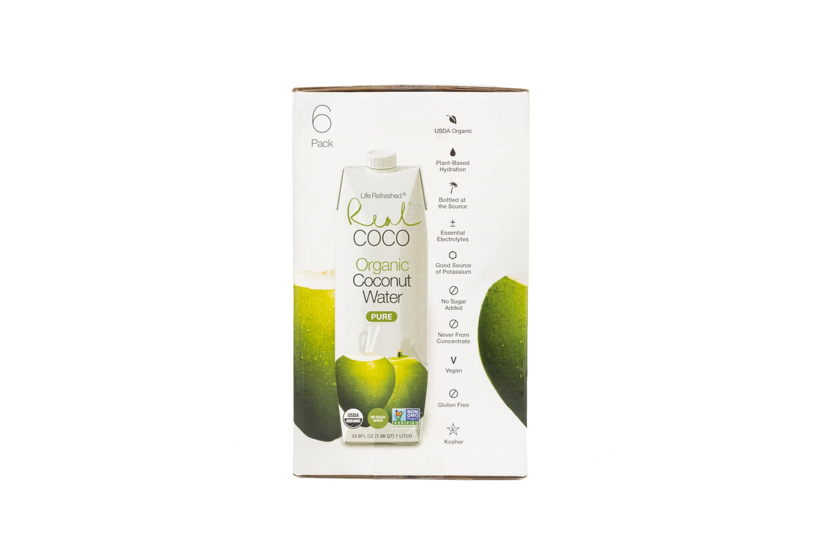 Life Refreshed Real Coco Organic Pure Coconut Water (6x1L) – No Added Sugar, Plant-Based