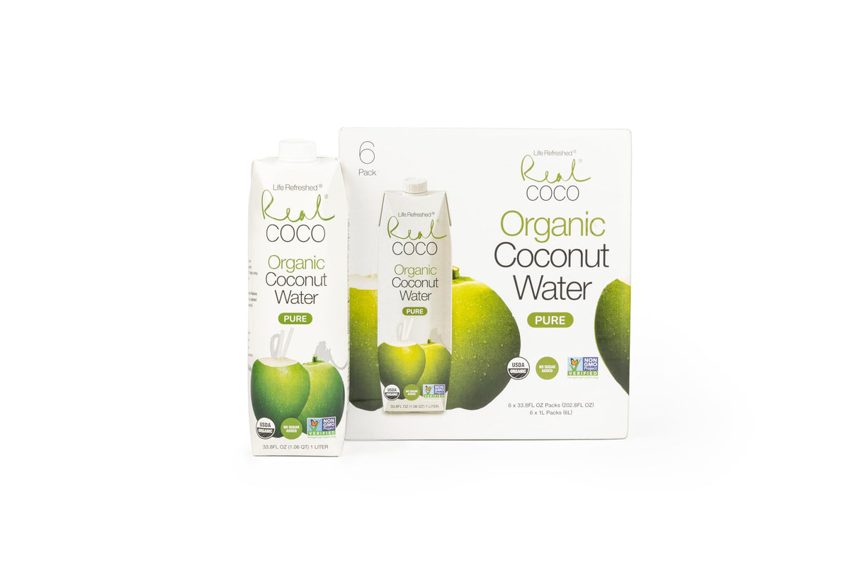 Life Refreshed Real Coco Organic Pure Coconut Water (6x1L) – No Added Sugar, Plant-Based