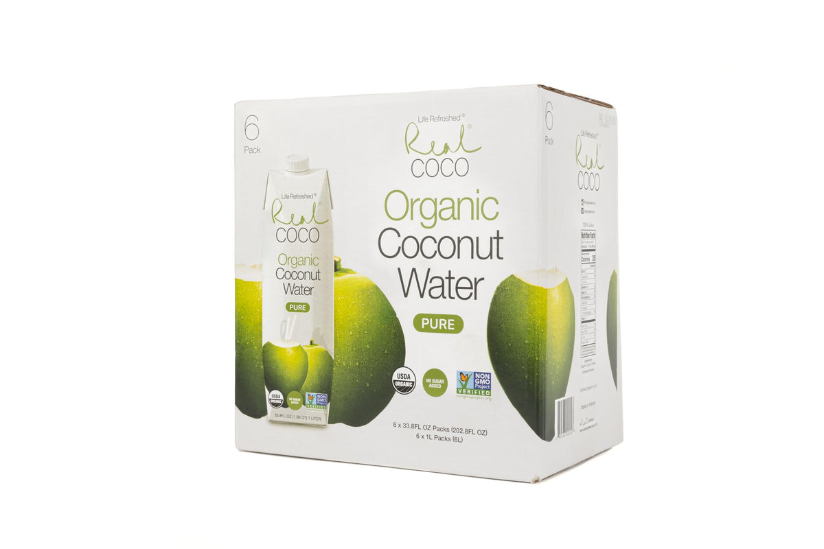 Life Refreshed Real Coco Organic Pure Coconut Water (6x1L) – No Added Sugar, Plant-Based