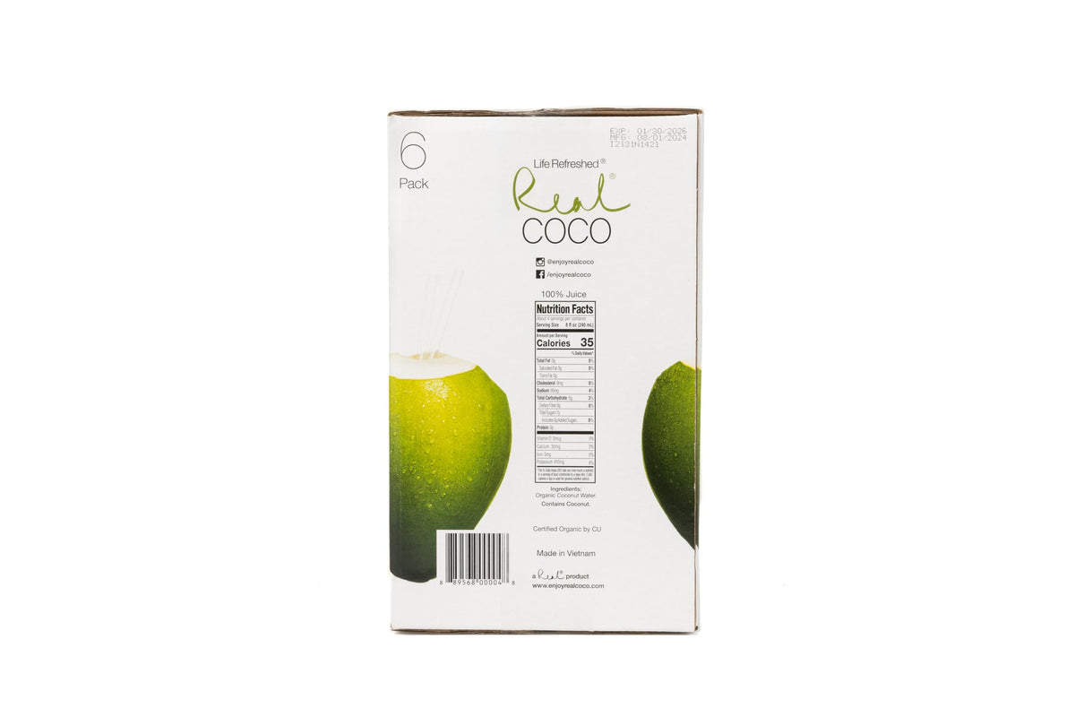 Life Refreshed Real Coco Organic Pure Coconut Water (6x1L) – No Added Sugar, Plant-Based