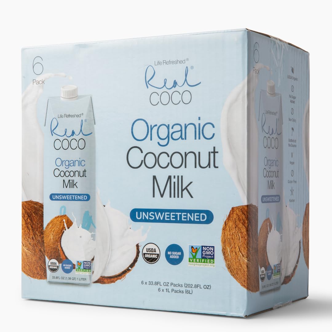 Life Refreshed Real Coco Organic Coconut Milk Beverage (6-Pack 1L) – No Added Sugar