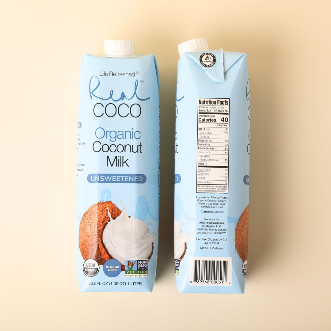 Life Refreshed Real Coco Organic Coconut Milk Beverage (6-Pack 1L) – No Added Sugar