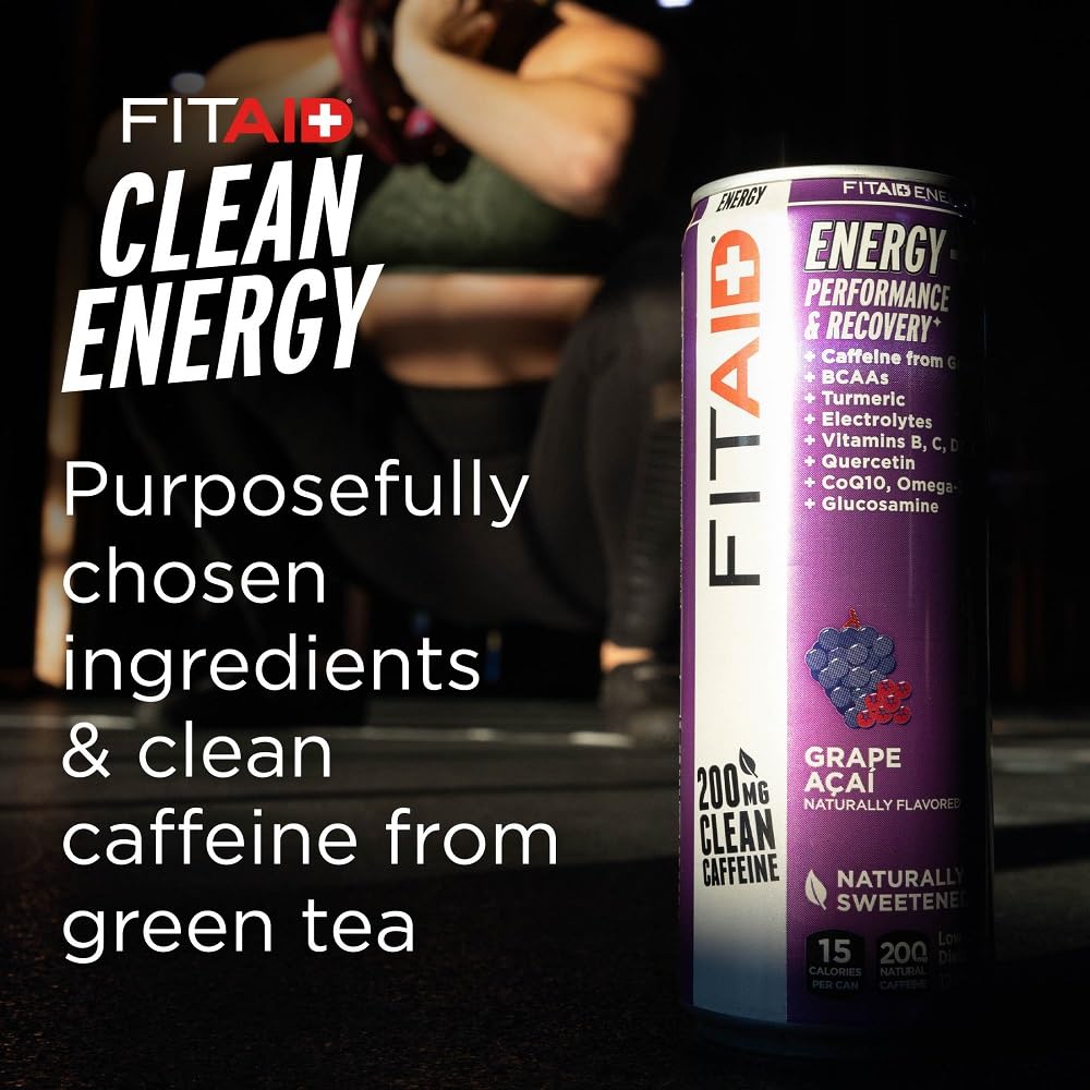 FITAID Energy Grape Acai | 200mg Caffeine, Clean Recovery, Vegan & Keto | Pack of 12 | LIFEAID