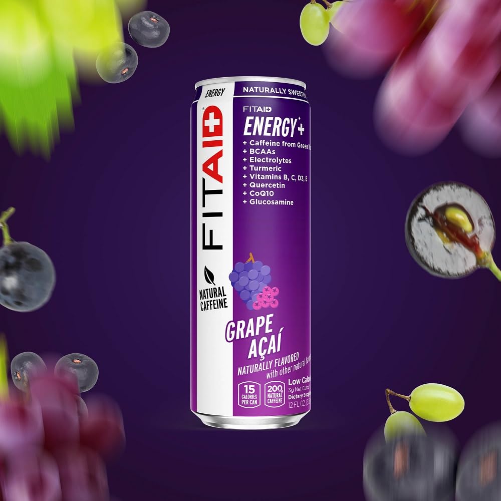 FITAID Energy Grape Acai | 200mg Caffeine, Clean Recovery, Vegan & Keto | Pack of 12 | LIFEAID
