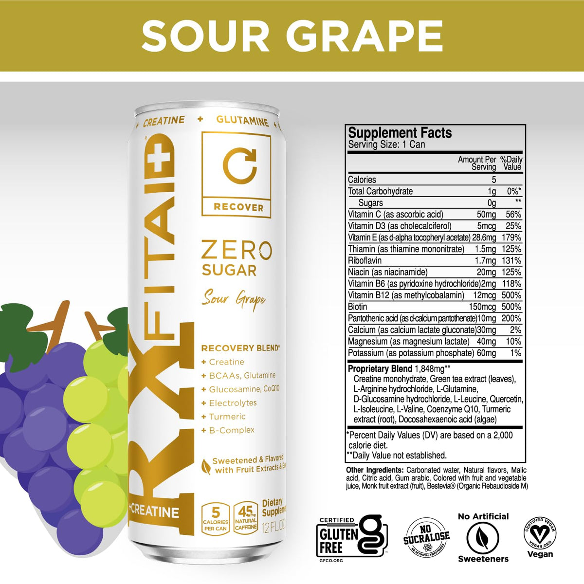 LIFEAID FITAID RX Zero - Keto-Friendly, 5 Calorie Post-Workout Drink with Creatine & BCAAs