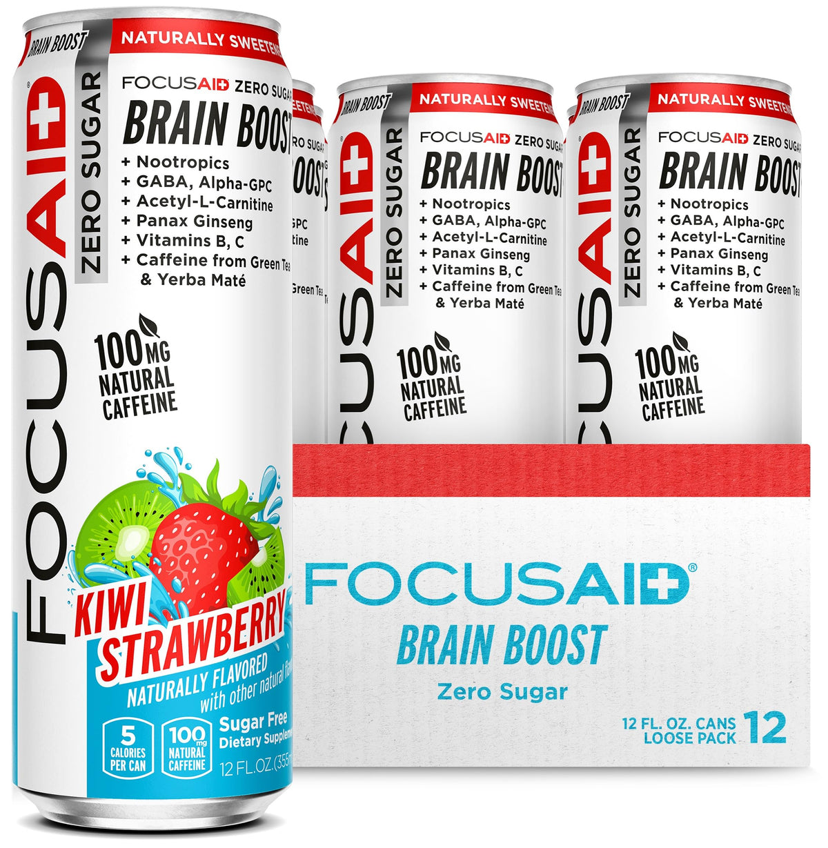 LIFEAID FocusAid Zero Sugar Nootropics Blend – 100mg Caffeine, Alpha-GPC & GABA, Keto-Friendly, 12 Fl Oz (Pack of 12)