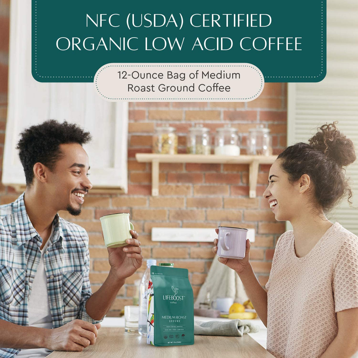 Lifeboost Coffee Ground Medium Roast – Low Acid, USDA Organic, Single Origin, Non-GMO (12 oz)