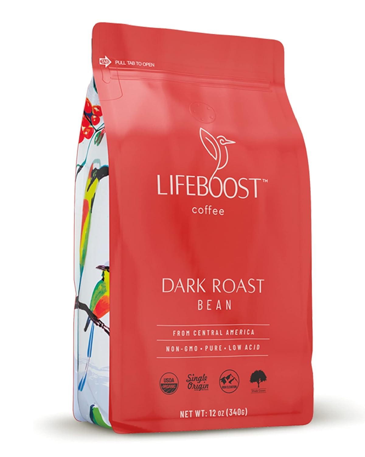 Lifeboost Dark Organic Coffee Beans — Single Origin, Low-Acid, Non-GMO, 12 oz