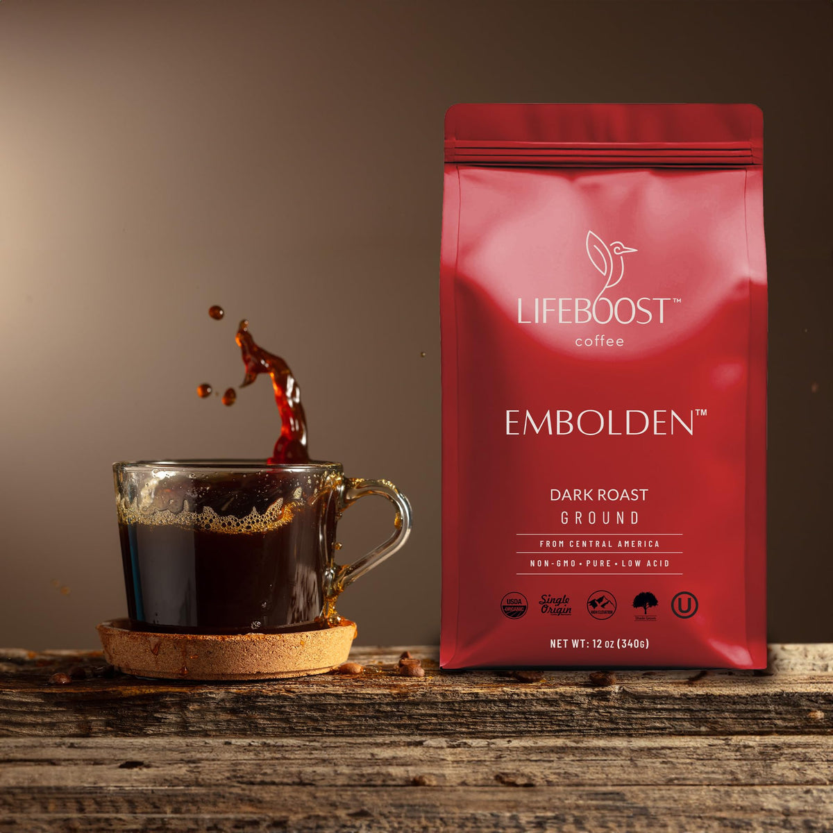Lifeboost Dark Roast Ground Coffee – USDA Organic, Non-GMO, Low Acid