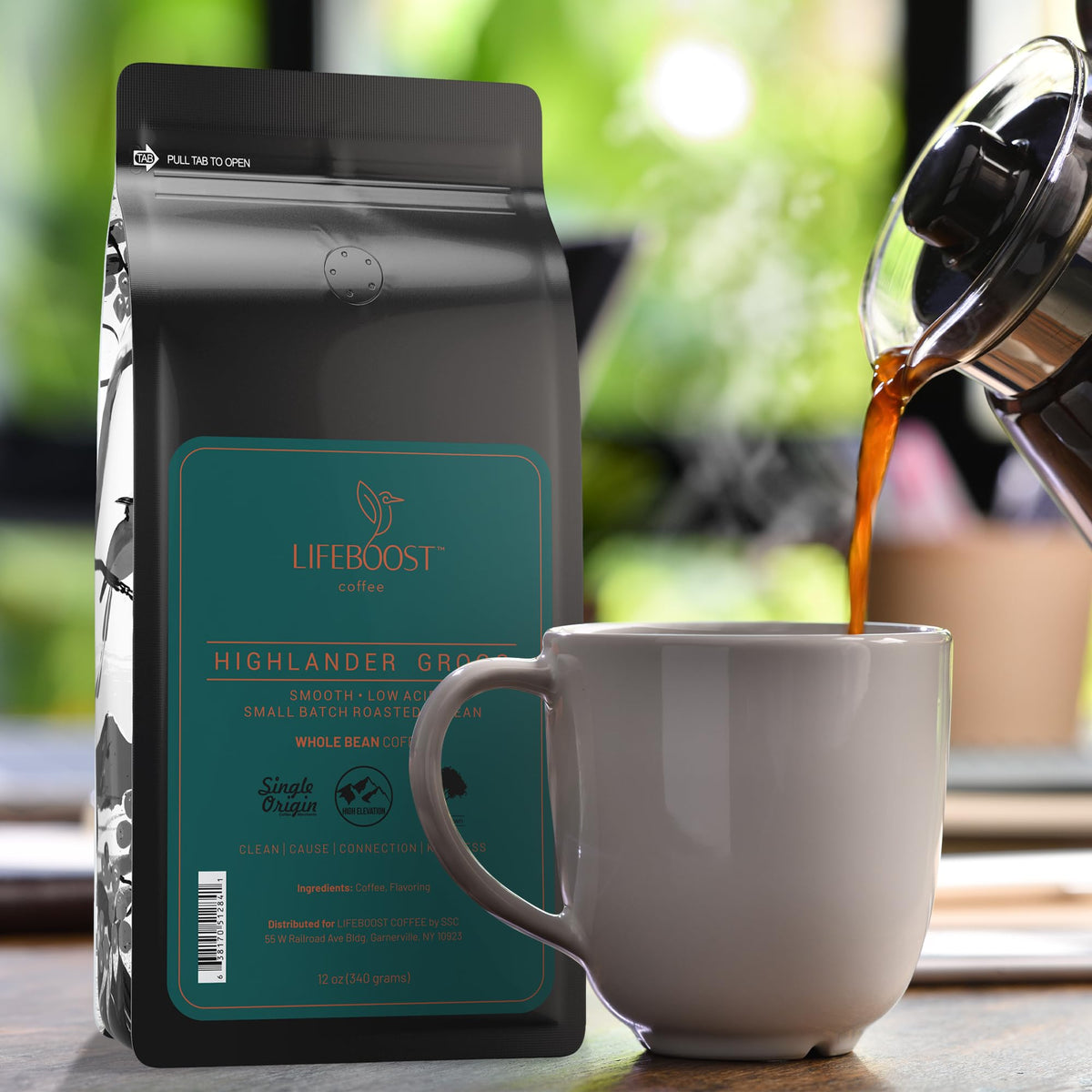 Lifeboost Highlander Grogg Whole Bean Coffee – Low Acid, Single Origin, Non-GMO, 12 oz