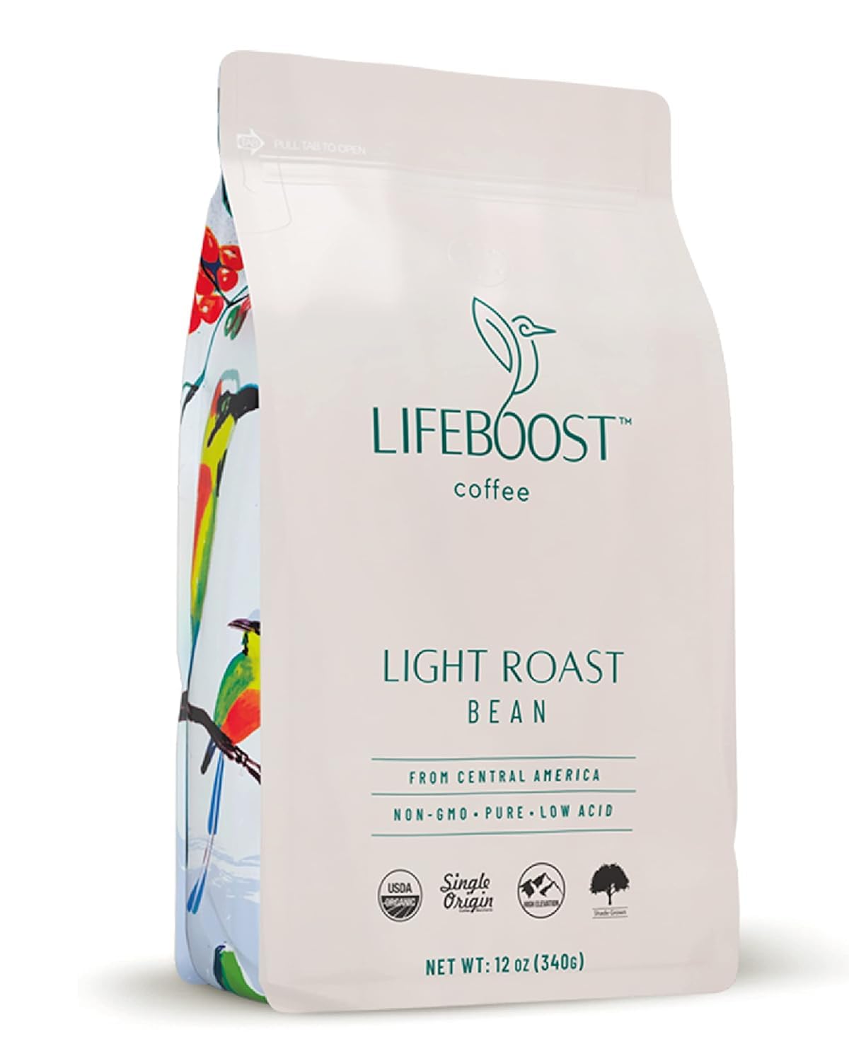 LIFEBOOST Light Roast Whole Bean Coffee – Low Acid Organic, Single Origin, Non-GMO, Mycotoxin & Pesticide Tested, 12 oz