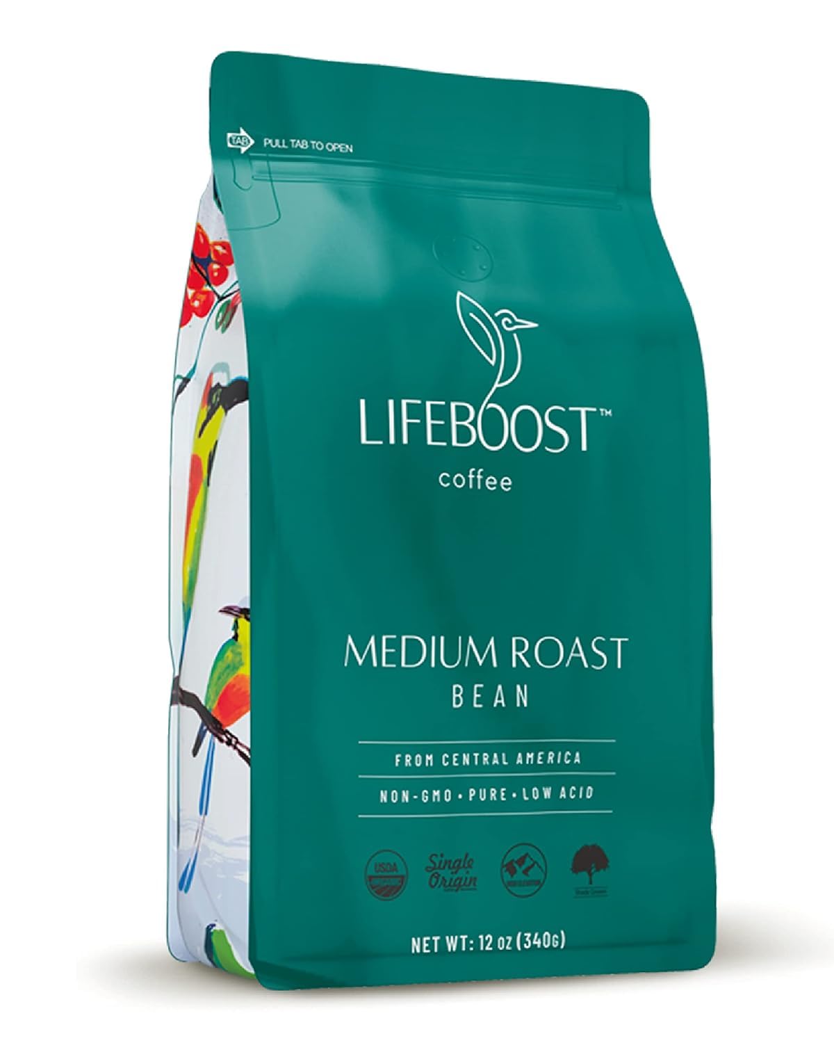 LIFEBOOST Organic Coffee Beans – Medium Roast, Low Acid, Single Origin, Non-GMO, 12 oz